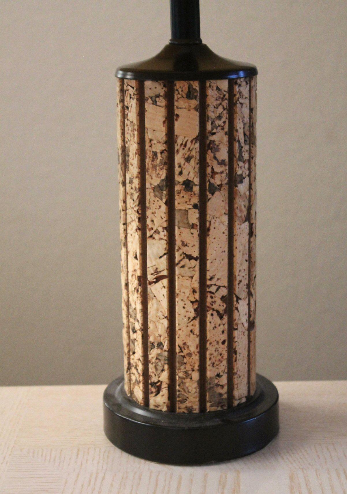 Hand-Crafted Gorgeous Cork Mid Century Modern Table Lamp! Laced Shade 1960s Decor Lighting For Sale