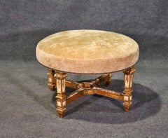 Magnifique tabouret rond de style Directoire français peint et doré