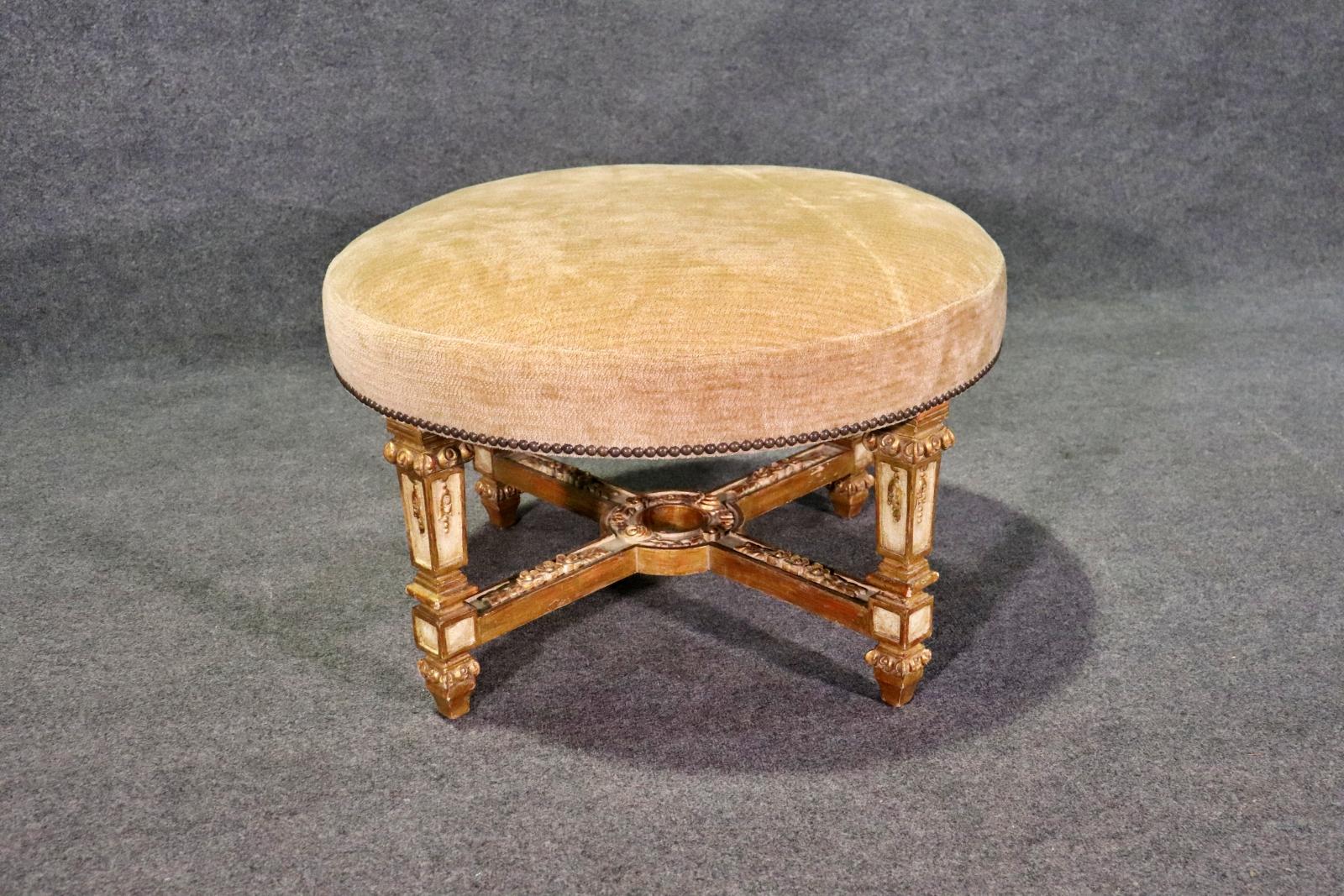 Walnut Gorgeous Creme Painted and Gilded French Directoire Style Round Bench Stool 
