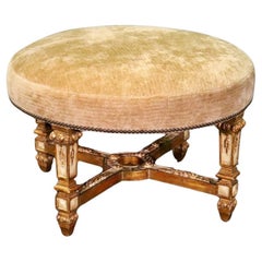 Gorgeous Creme Painted and Gilded French Directoire Style Round Bench Stool 