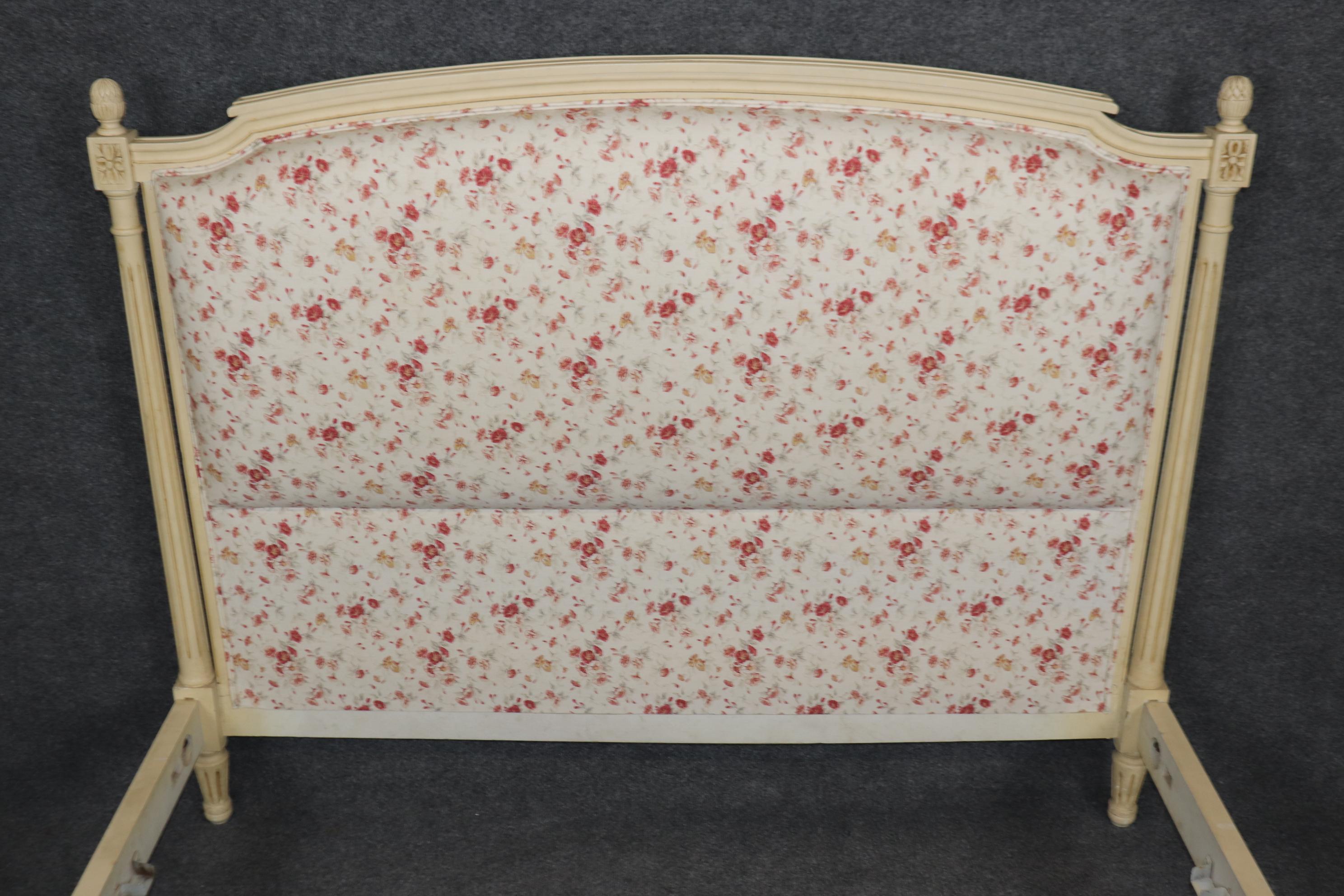 Gorgeous Creme Painted Floral Upholstered Full Double Size French Louis XV Bed For Sale 4