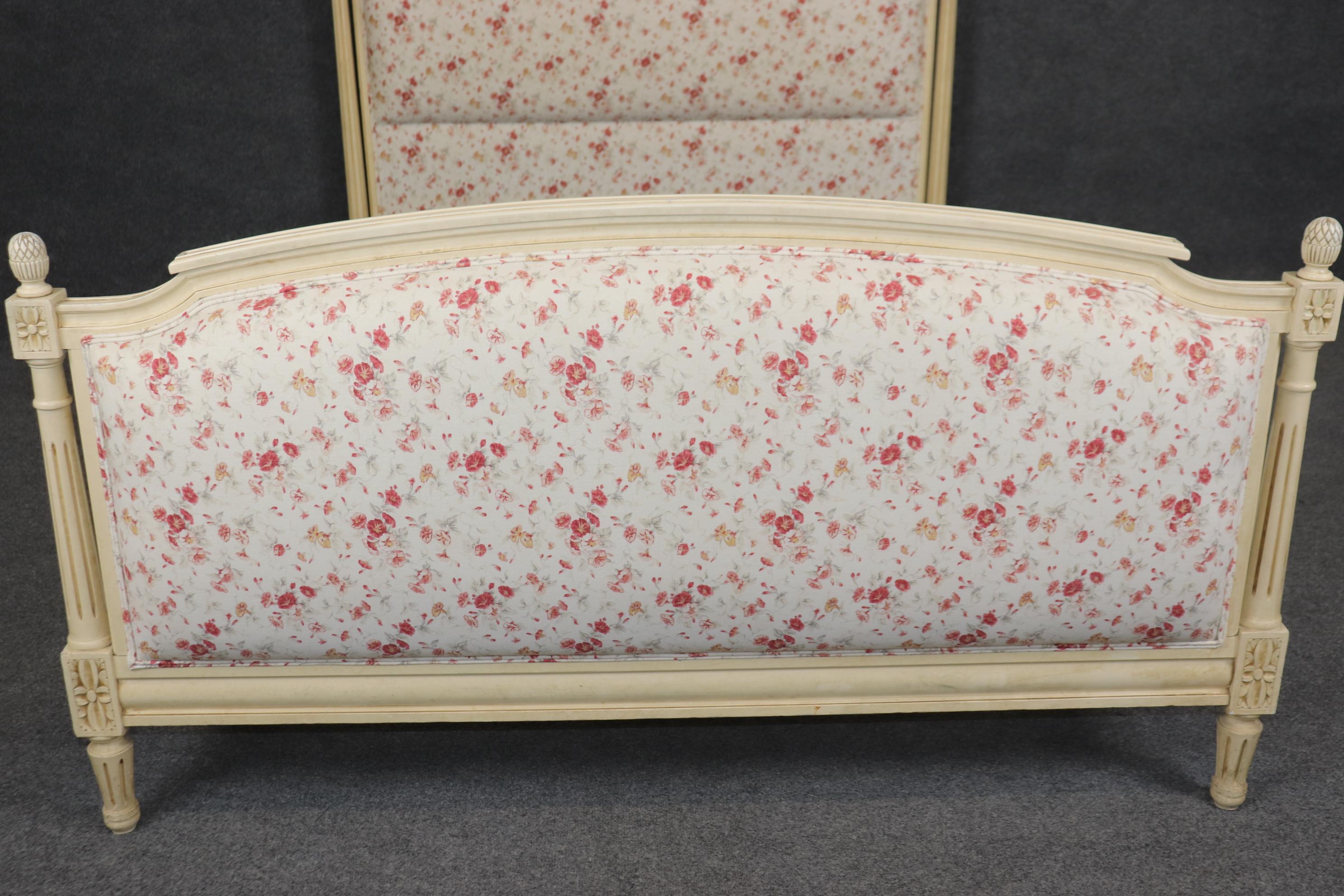 Gorgeous Creme Painted Floral Upholstered Full Double Size French Louis XV Bed For Sale 3
