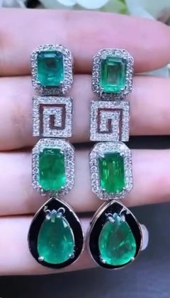 Gorgeous Ct 13, 79 of Zambia Emeralds and Diamonds on Earrings