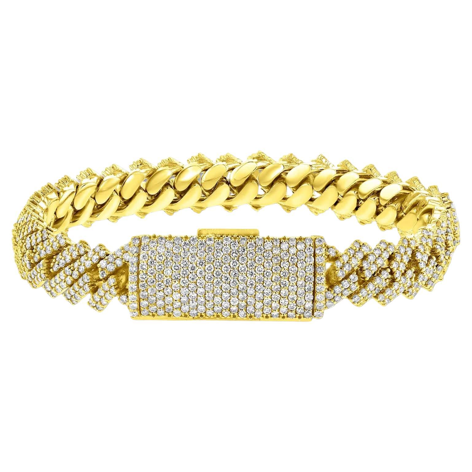 Round Cut Diamond 14K Yellow Gold Cuban Bracelet