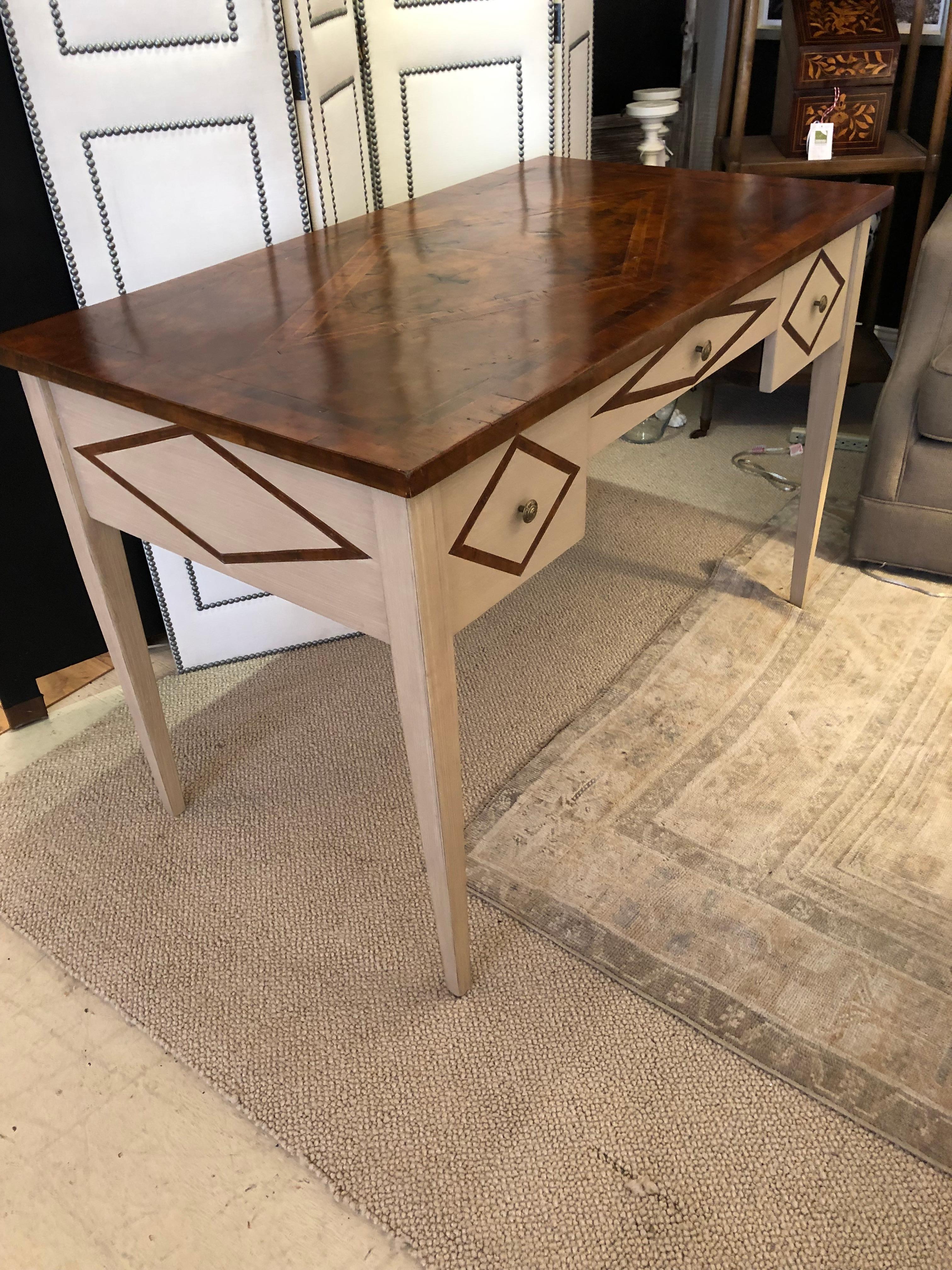 Gorgeous Custom Bennetts Desk with Antiqued Painted Finish and Walnut Top For Sale 5