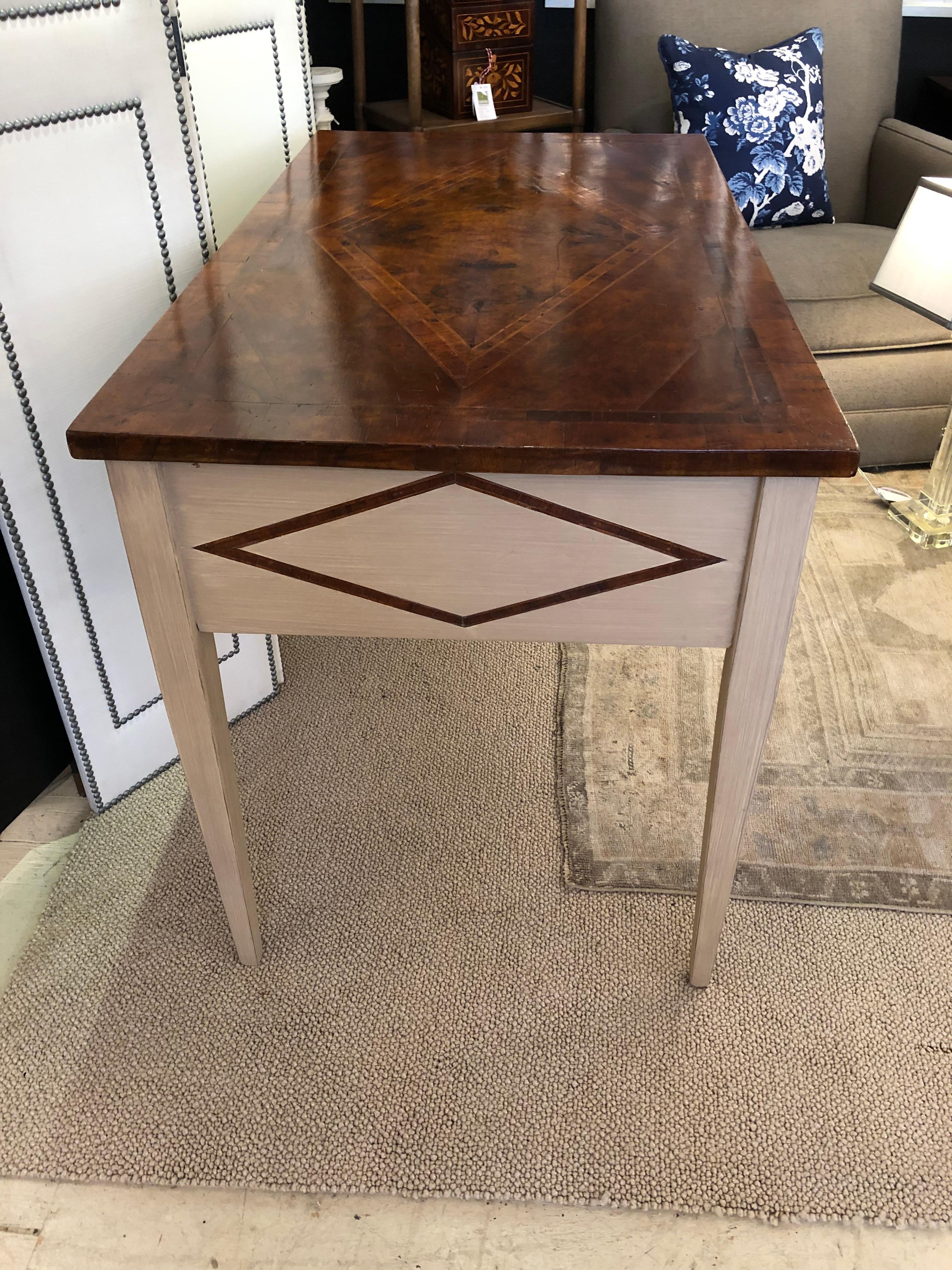 American Gorgeous Custom Bennetts Desk with Antiqued Painted Finish and Walnut Top For Sale