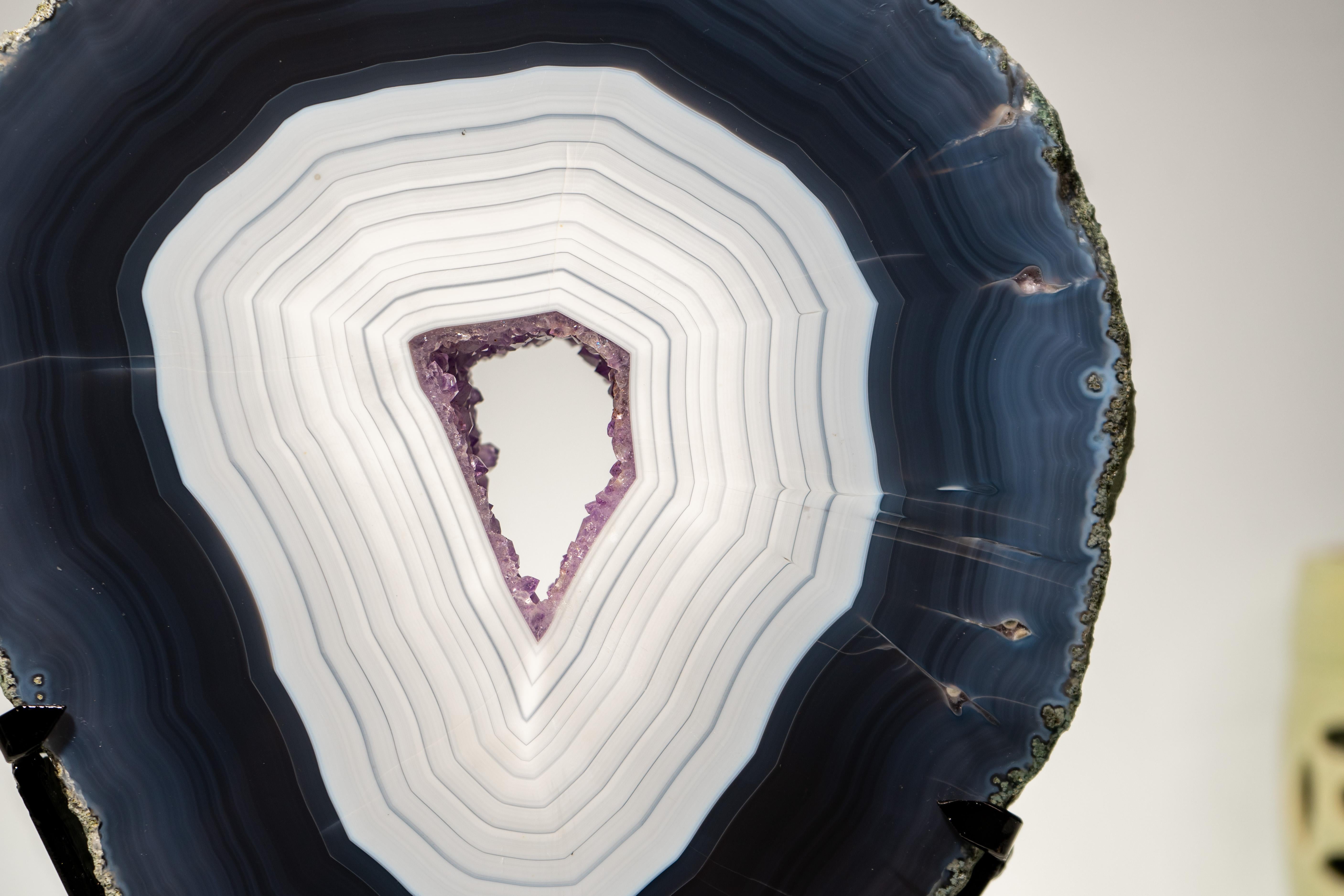 Contemporary Gorgeous Dark Blue & White Lace Agate Geode For Sale