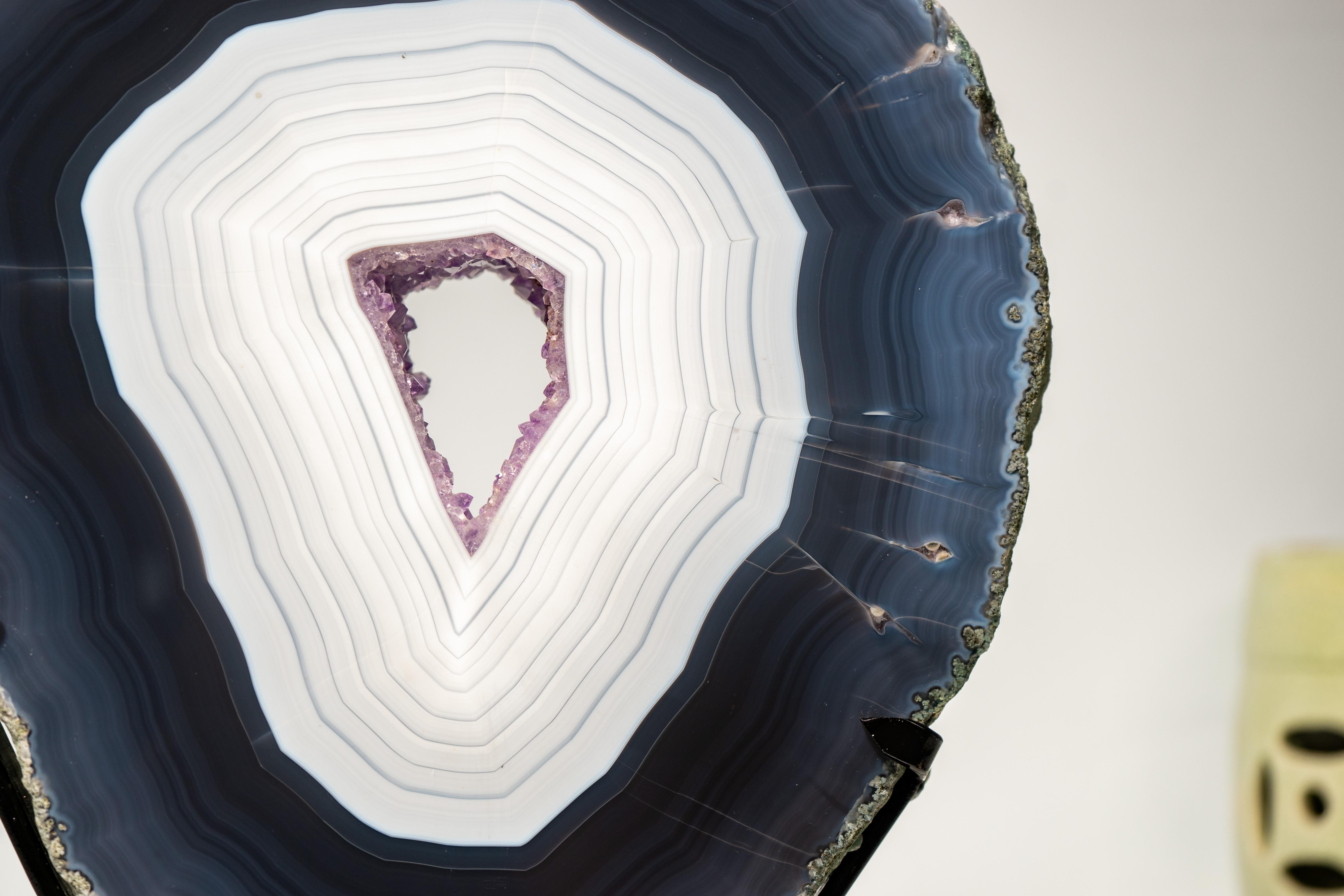 Gorgeous Dark Blue & White Lace Agate Geode For Sale 2