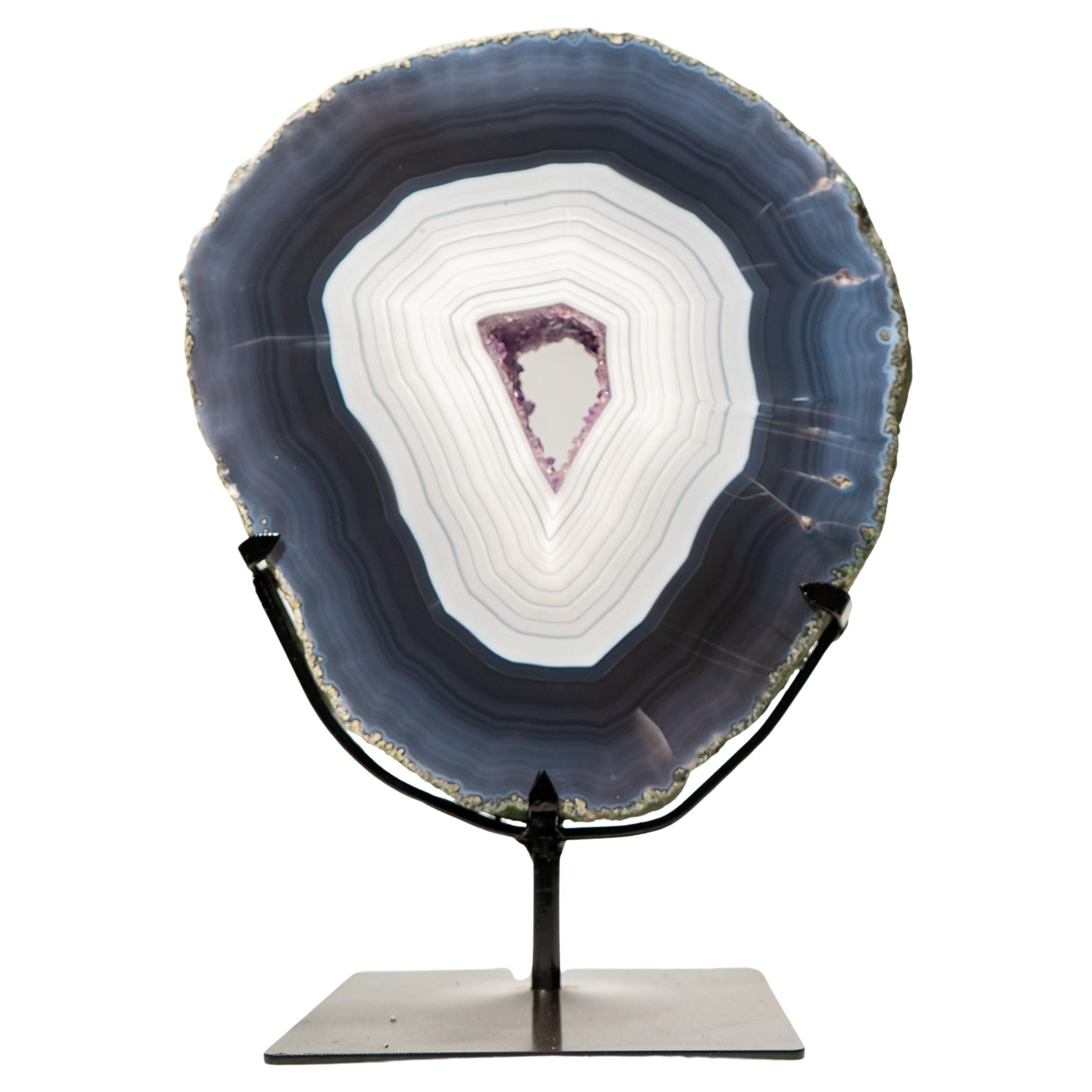 Gorgeous Dark Blue & White Lace Agate Geode For Sale