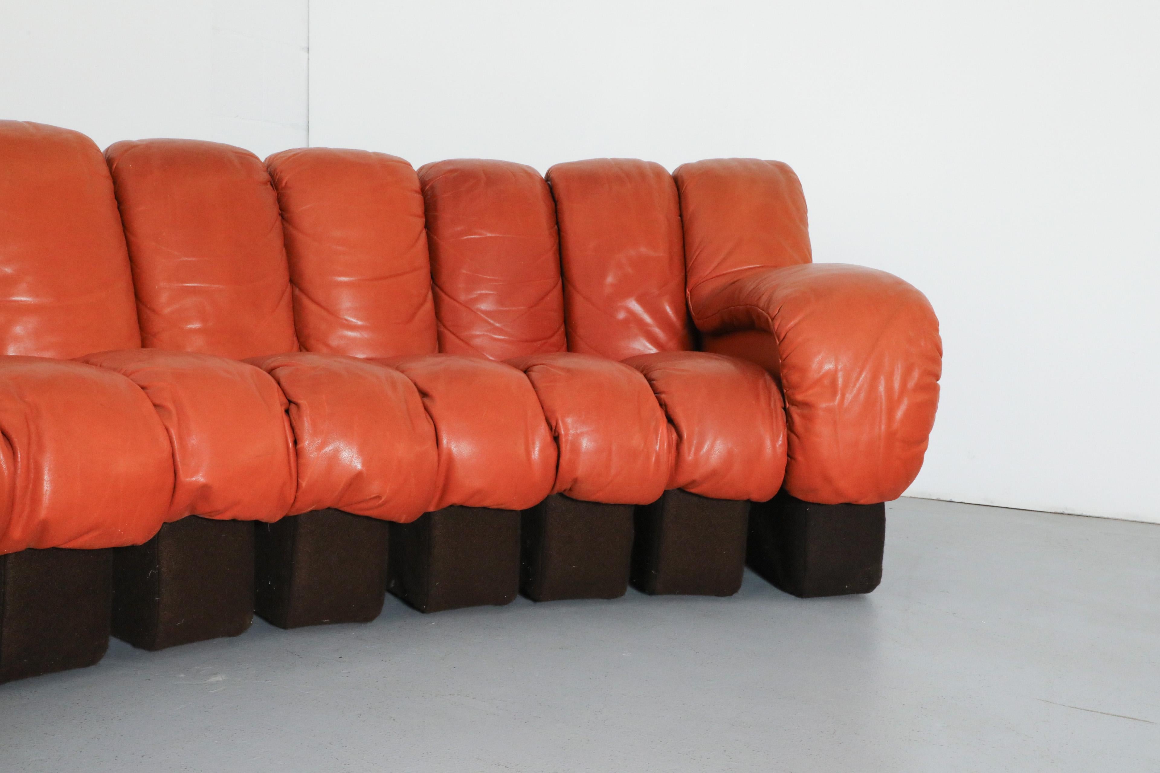 Magnifique canapé sectionnel DS600 « Non- Stop » De Sede 20 pièces, cuir orange brûlé en vente 4