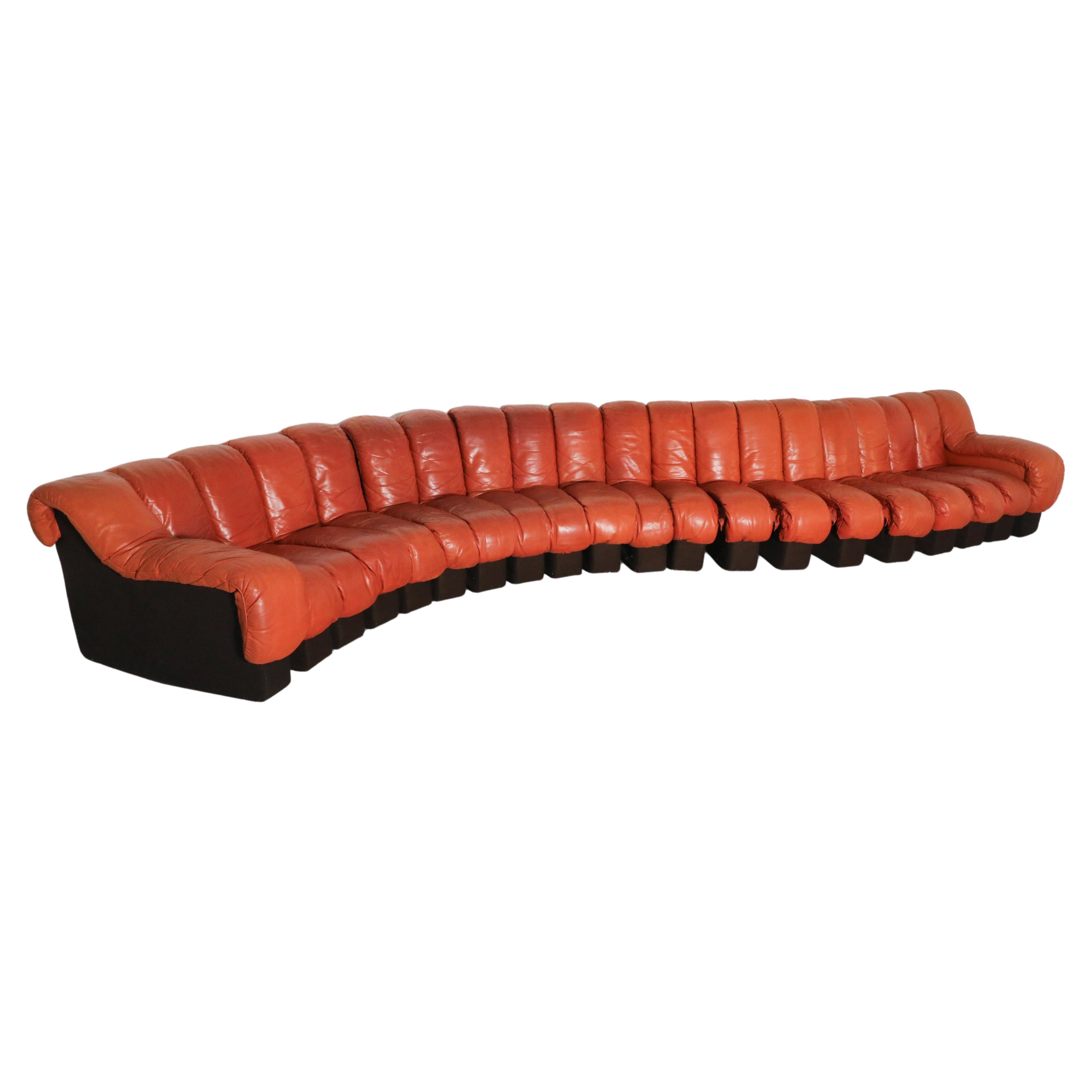 Gorgeous De Sede 20 Piece DS600 "Non-Stop" Sectional Sofa, Burnt Orange Leather