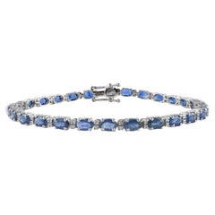 Gorgeous Diamond and 7.7 Ct Sapphire Tennis Bracelet Set in 14k Solid White Gold