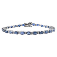 Magnifique bracelet tennis en or blanc massif 14 carats serti de diamants et de saphirs de 7,7 carats