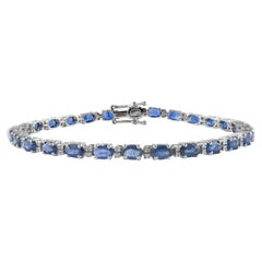 Magnifique bracelet tennis en or blanc massif 14 carats serti de diamants et de saphirs de 7,7 carats