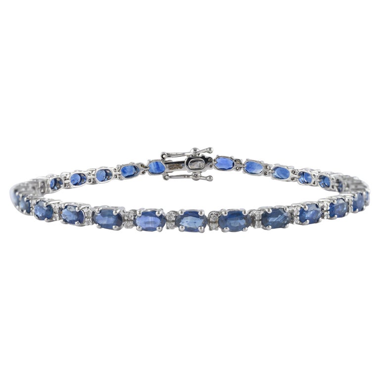 Bracelet Tennis En Or Blanc 14K Avec Saphirs Et Diamants - 20.90 Carats - Bijoux4life - Neuf Avec étiquettes