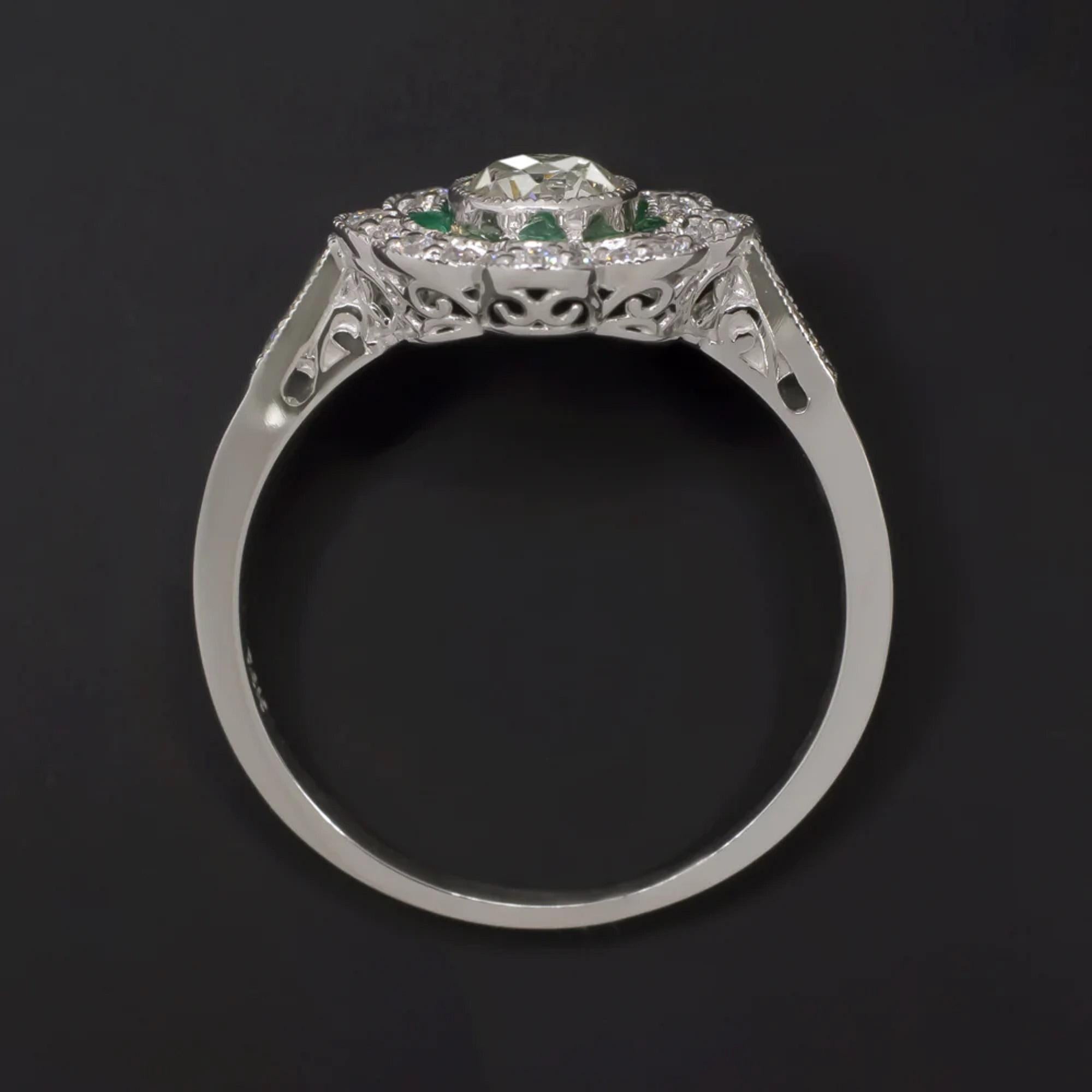 Round Cut Gorgeous Diamond and Emerald Halo Engagement Ring