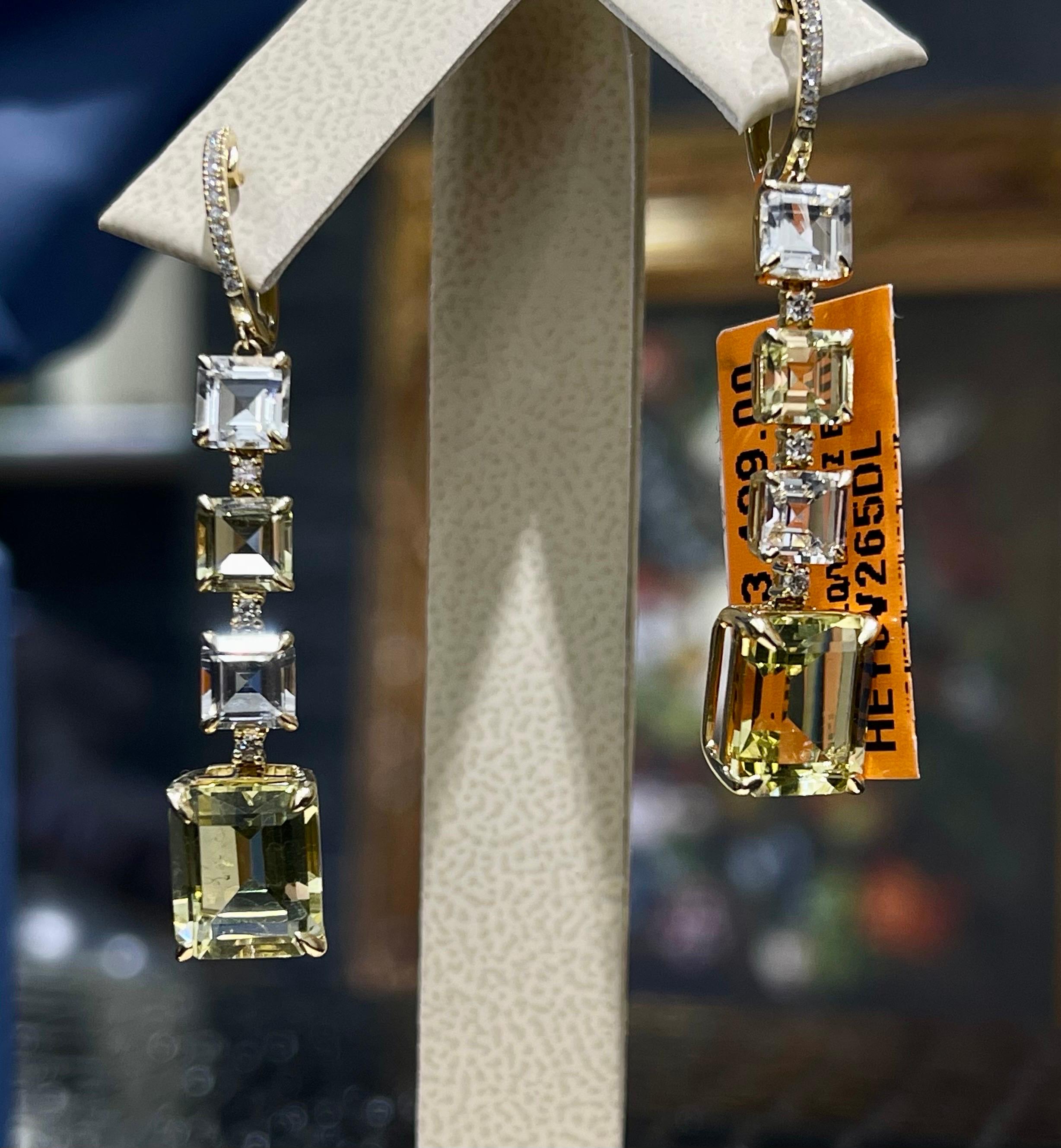 Wunderschöne Diamant-, Limonenquarz- und weißer Topas-Ohrringe aus 14k Damen im Angebot