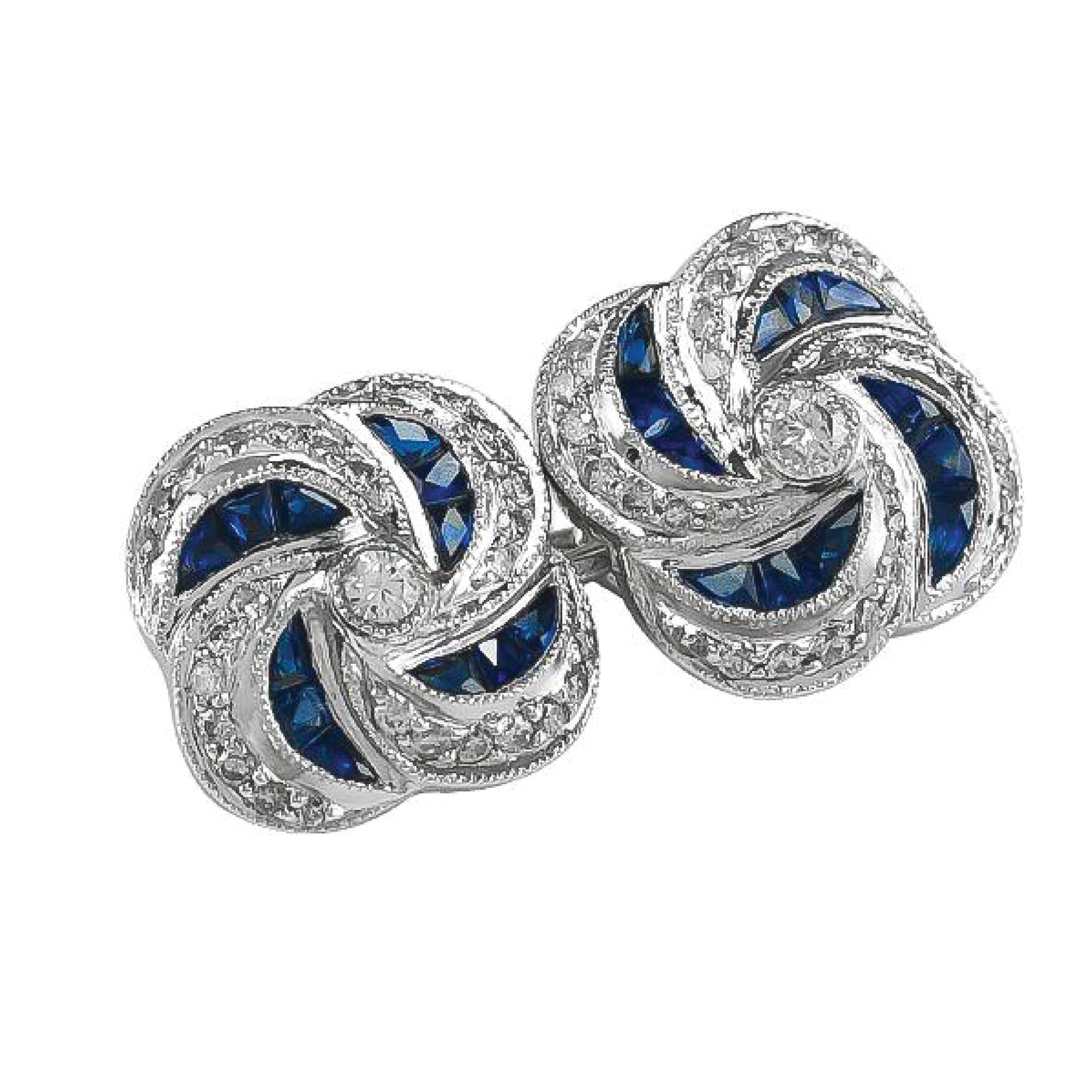 Round Cut Sophia D. Blue Sapphire and Diamond Cufflinks in Platinum For Sale