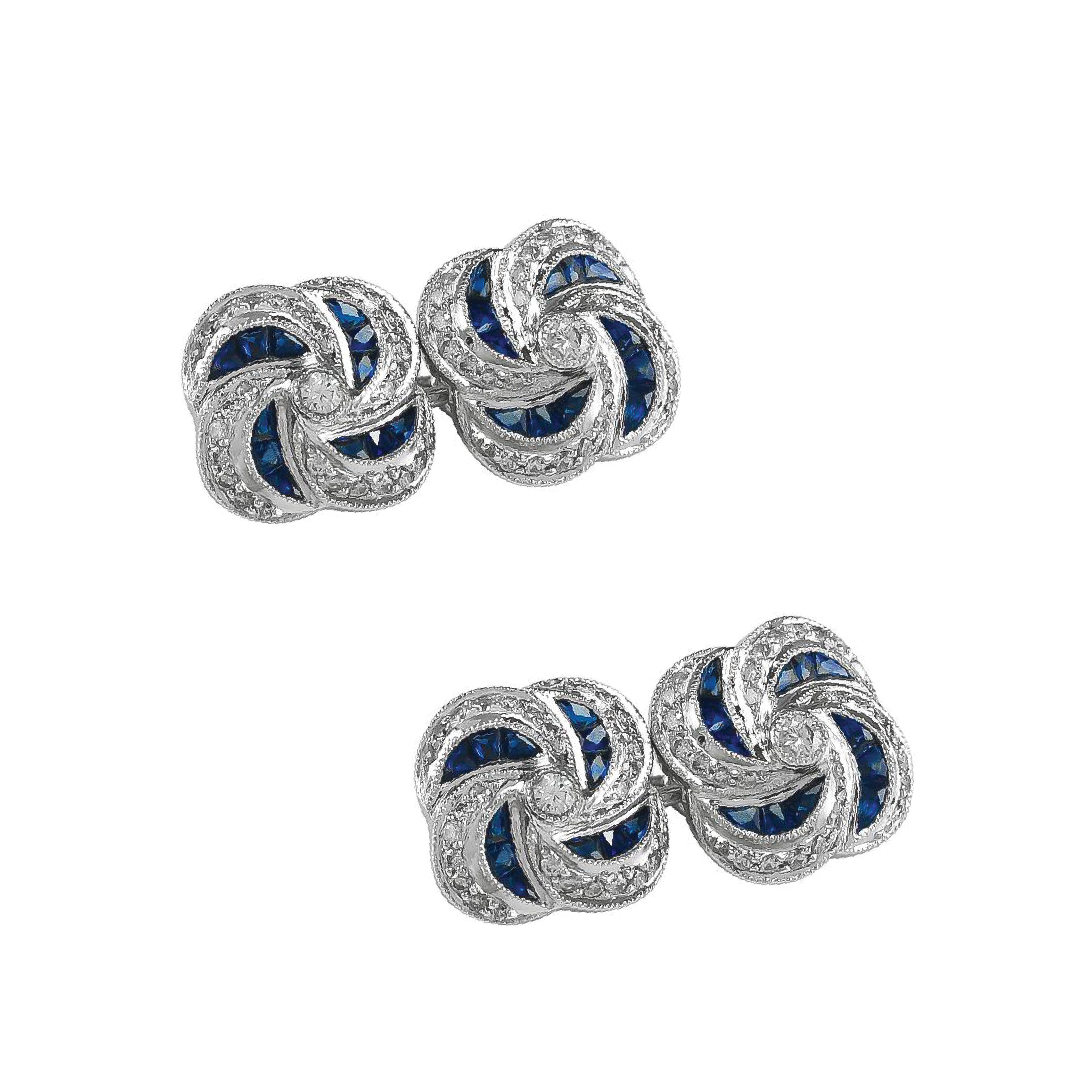 Sophia D. Blue Sapphire and Diamond Cufflinks in Platinum In New Condition For Sale In New York, NY