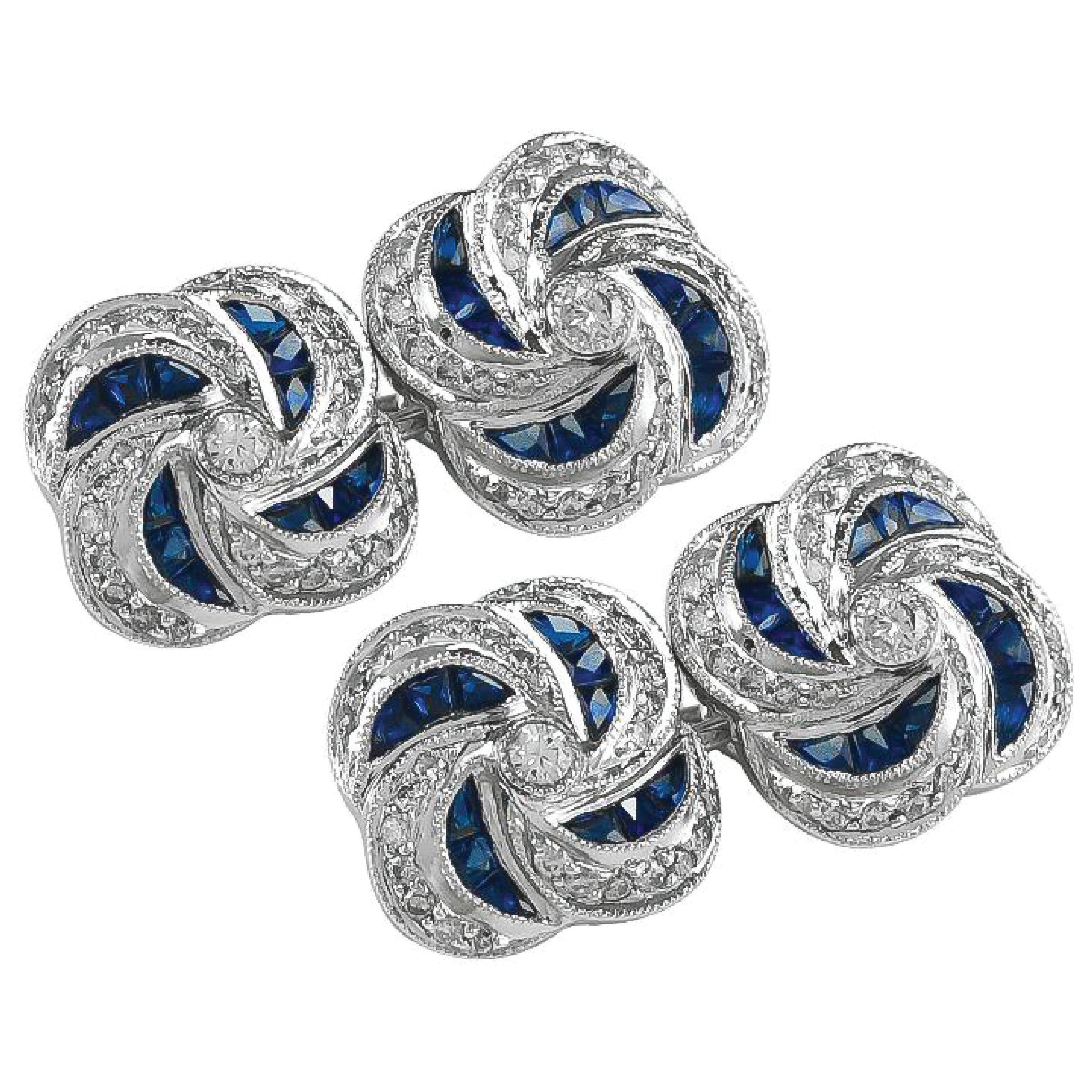Sophia D. Blue Sapphire and Diamond Cufflinks in Platinum For Sale