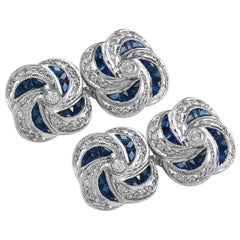 Boutons de manchette Sophia D. en platine, saphir bleu et diamants