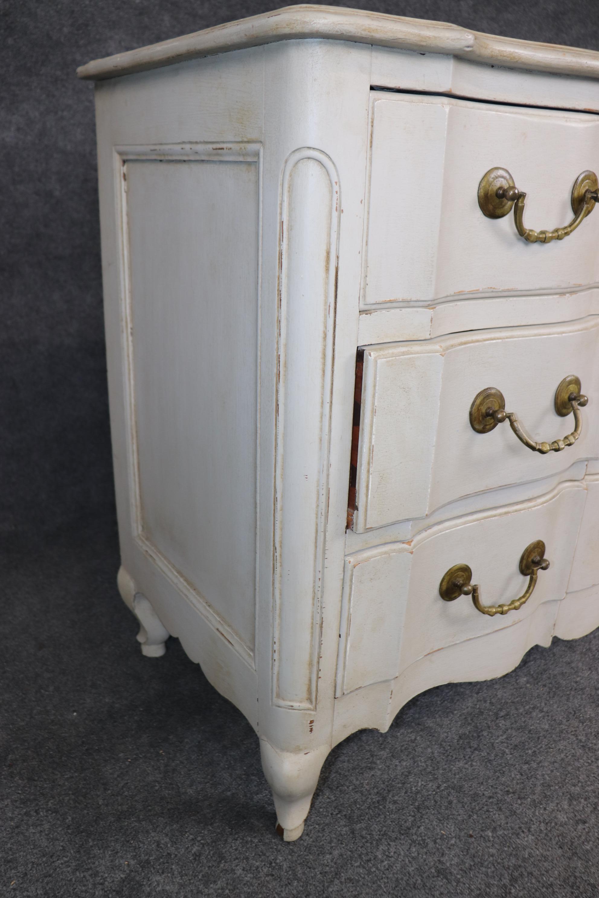 Gorgeous Distressed Creme Paint Decorated Louis XV Commode Dresser Circa 1930s For Sale 6