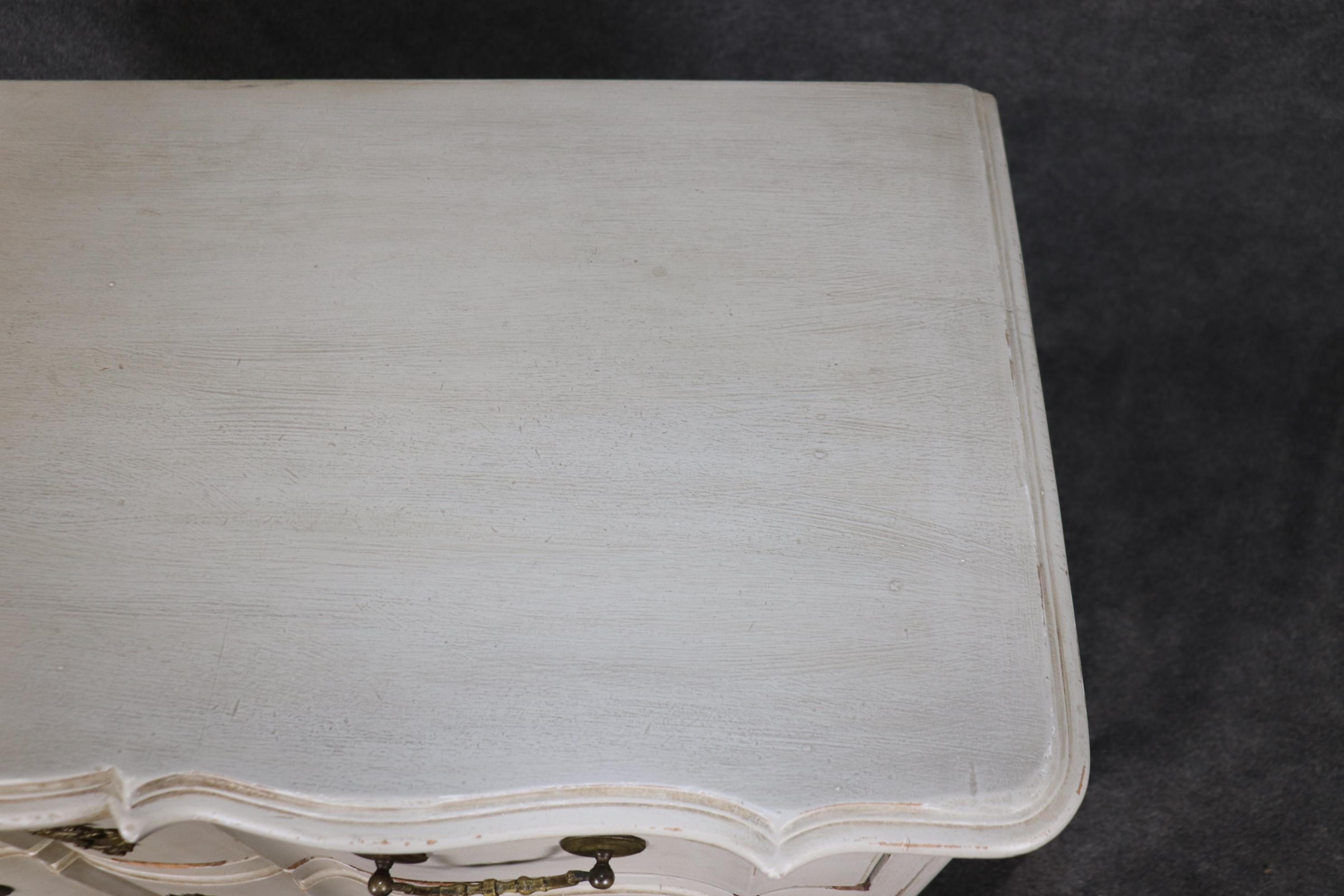 Gorgeous Distressed Creme Paint Decorated Louis XV Commode Dresser Circa 1930s For Sale 7