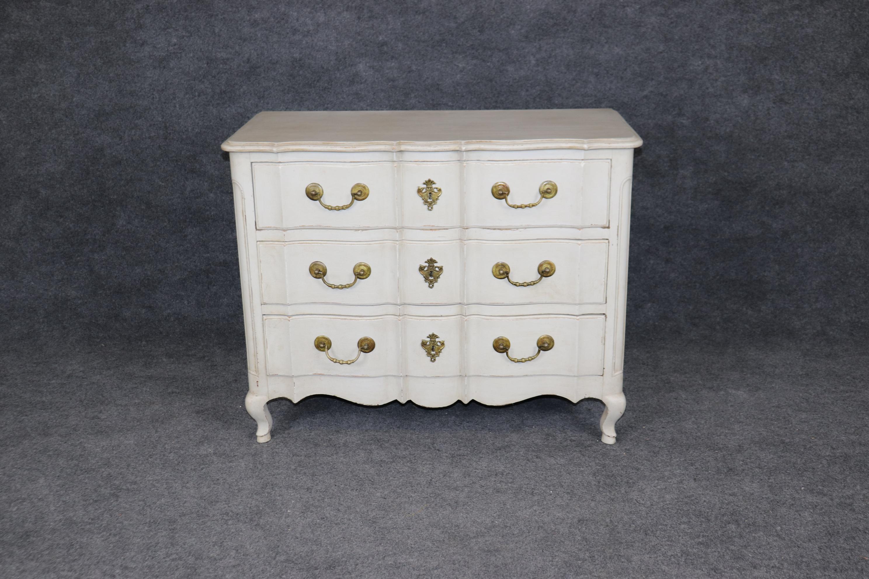 Mid-20th Century Gorgeous Distressed Creme Paint Decorated Louis XV Commode Dresser Circa 1930s For Sale