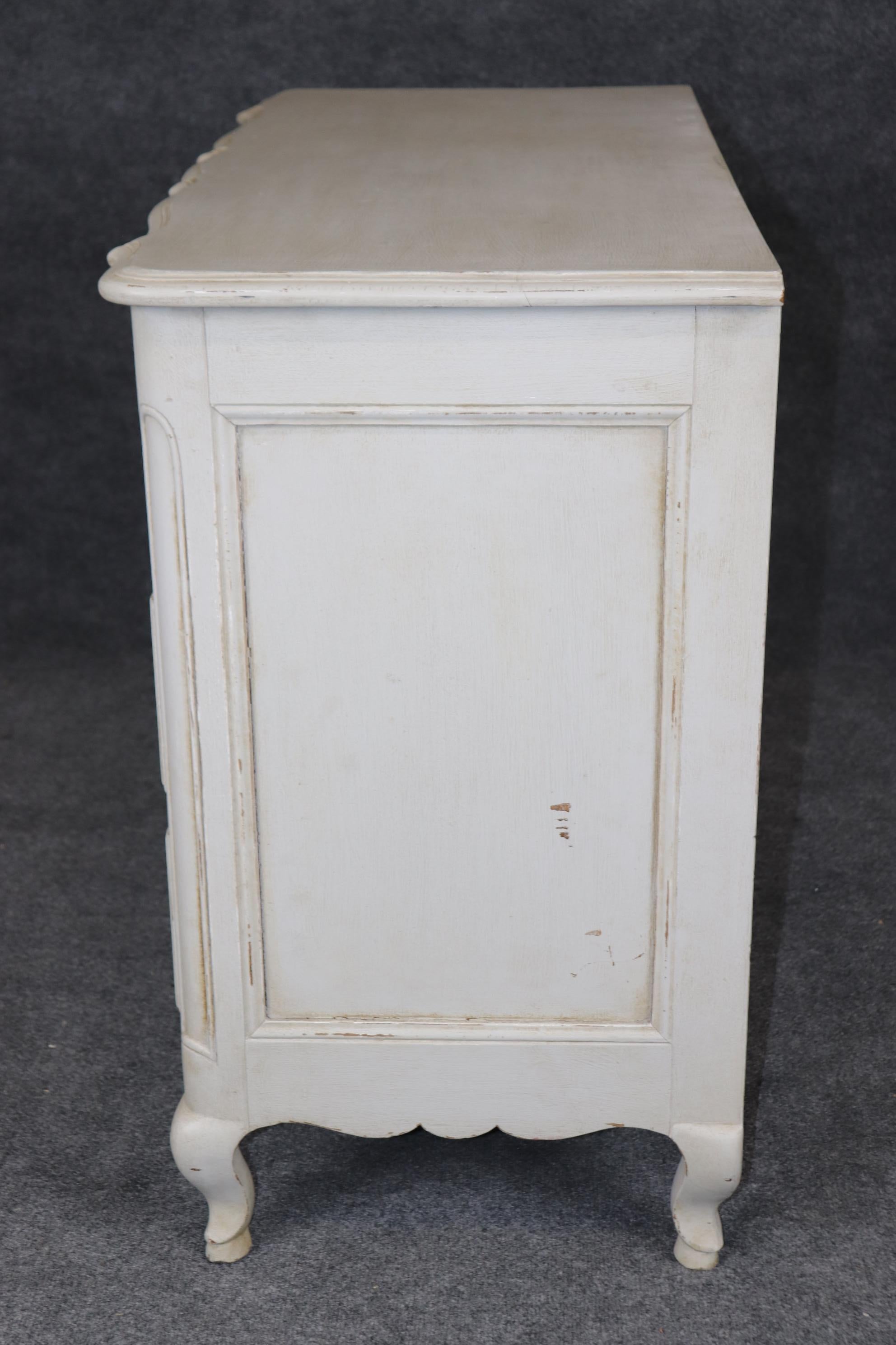Gorgeous Distressed Creme Paint Decorated Louis XV Commode Dresser Circa 1930s For Sale 1