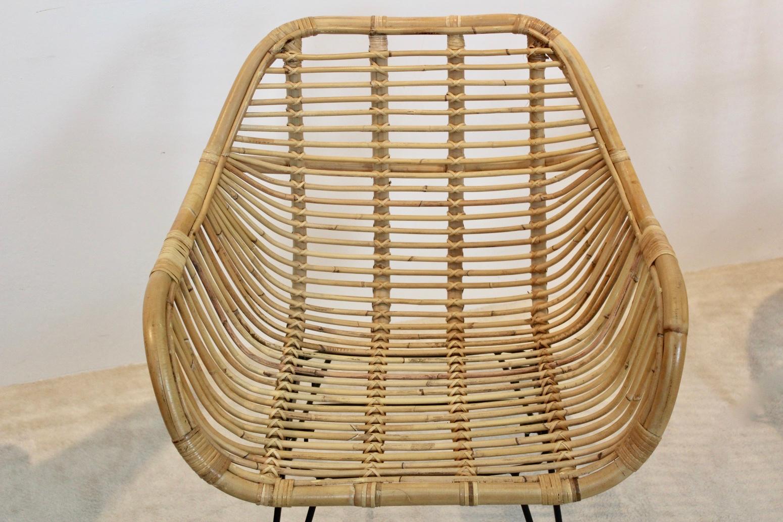 Mid-Century Modern Gorgeous Dutch Wicker and Steel Chairs For Sale
