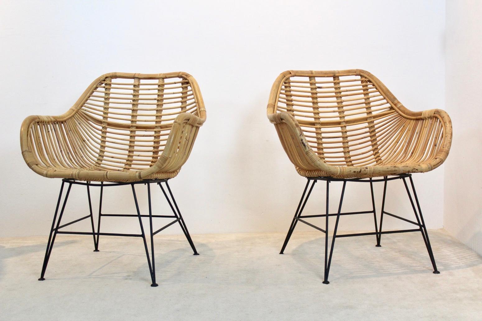 Gorgeous Dutch Wicker and Steel Chairs For Sale 2