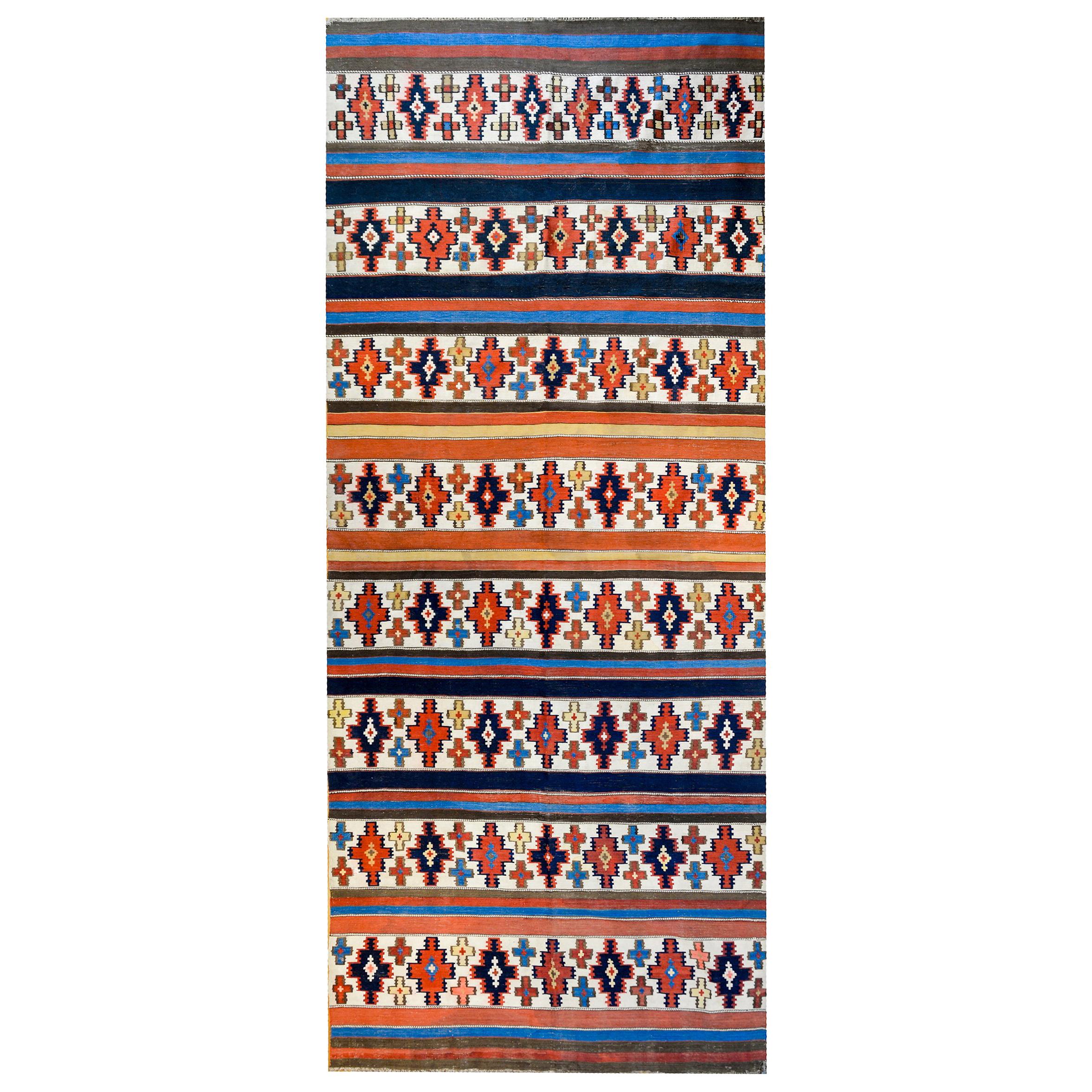 Splendido runner kilim Shahsevan dei primi del Novecento