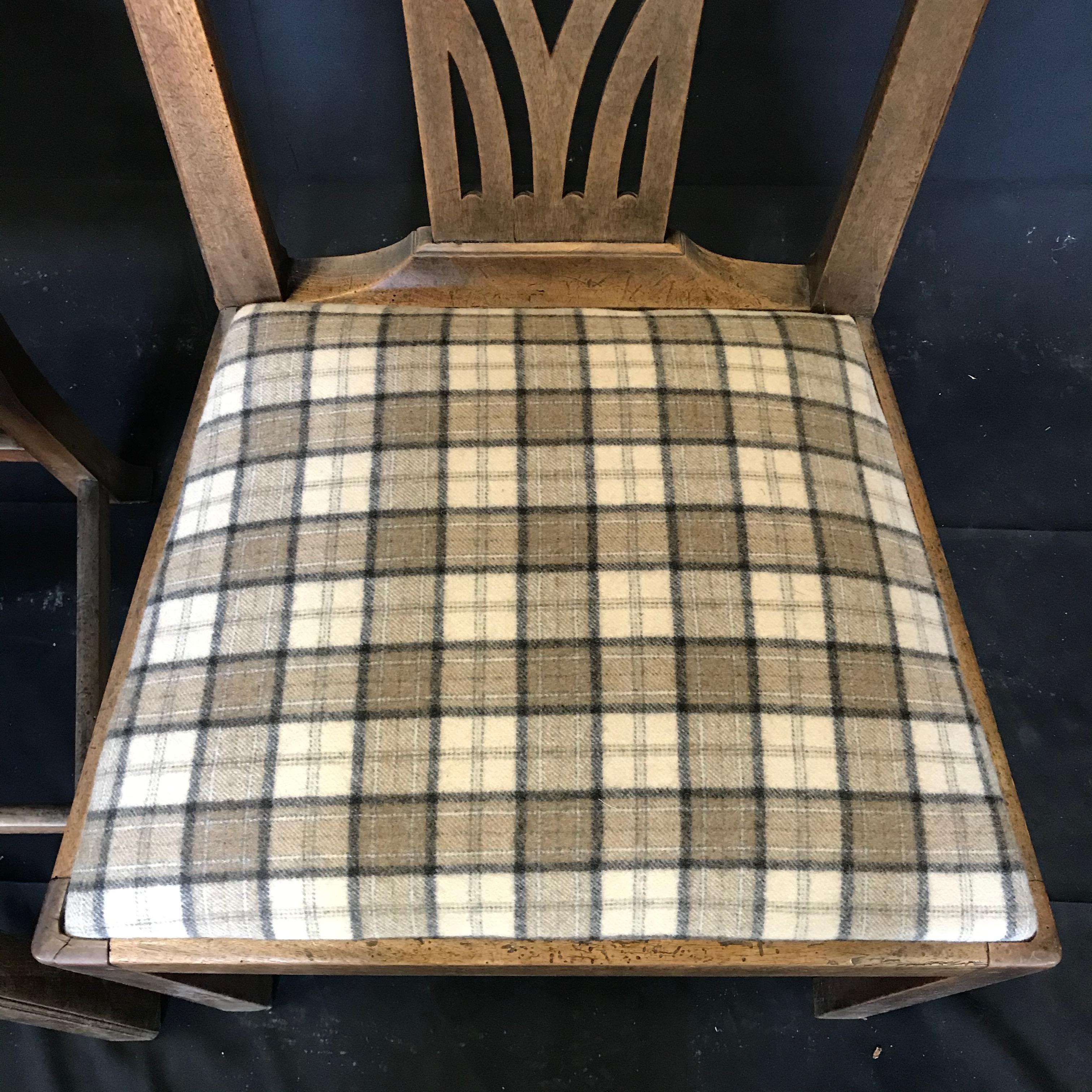 Gorgeous Early British Chairs Newly Reupholstered in Neutral British Tartan For Sale 5
