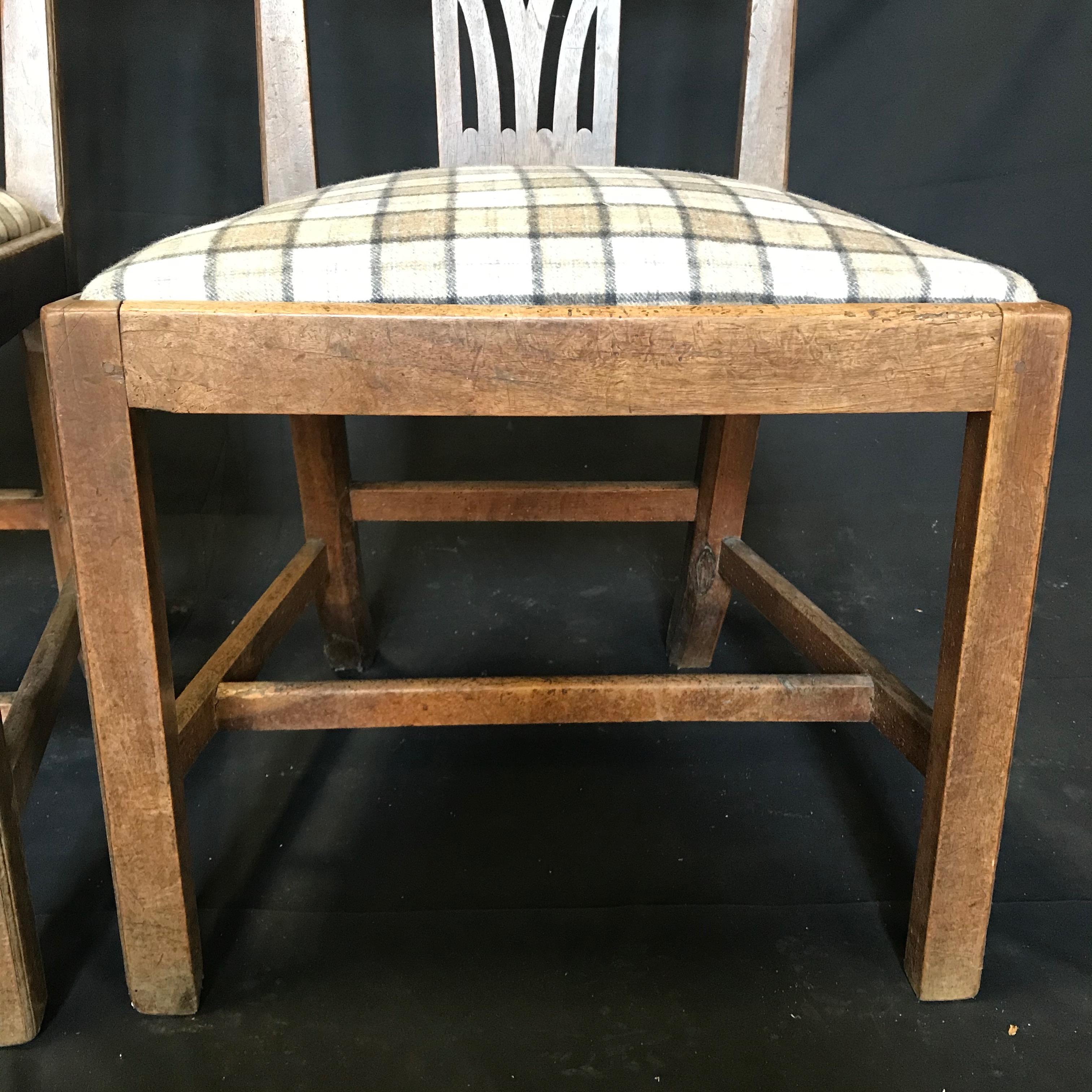 Gorgeous Early British Chairs Newly Reupholstered in Neutral British Tartan For Sale 6