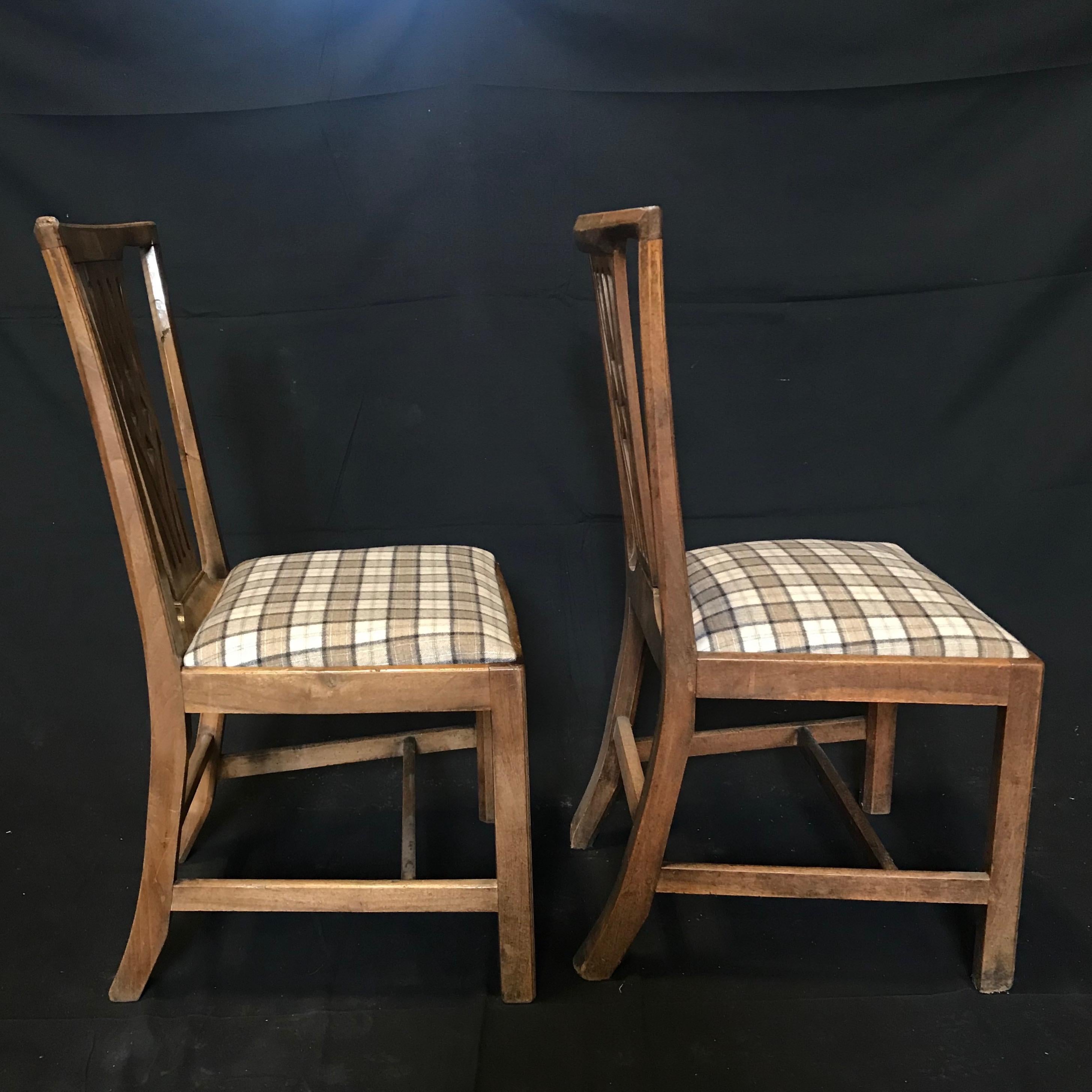Gorgeous Early British Chairs Newly Reupholstered in Neutral British Tartan For Sale 2