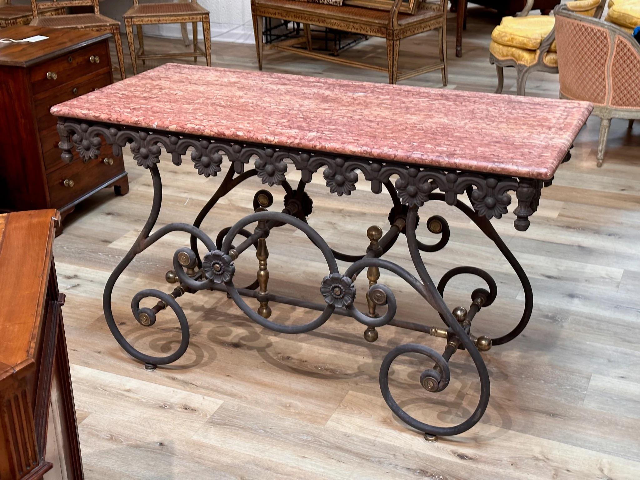 19th Century Gorgeous Early French Pastry Table, Caunes Pink Marble top