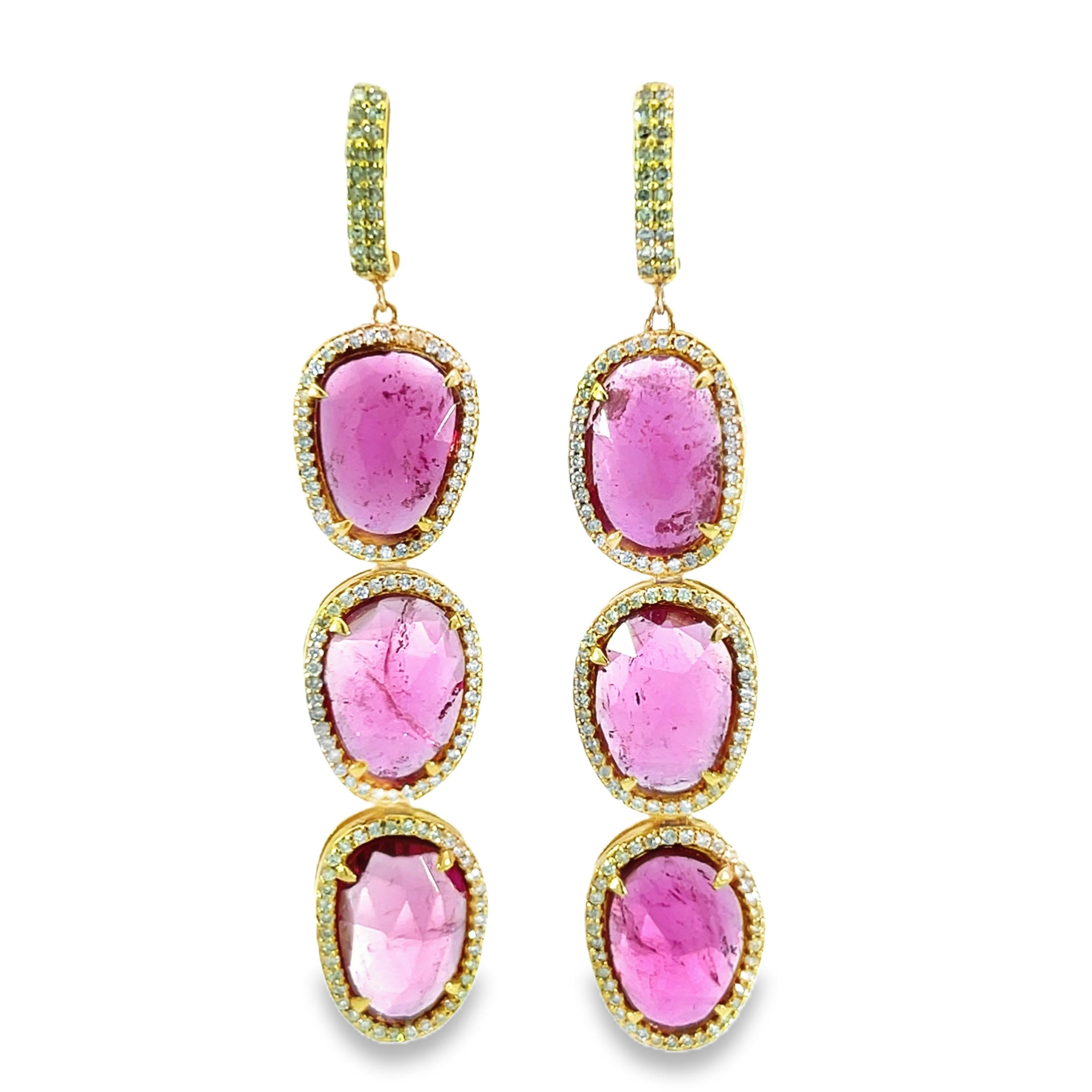 Gorgeous earring set with natural tourmaline and diamonds