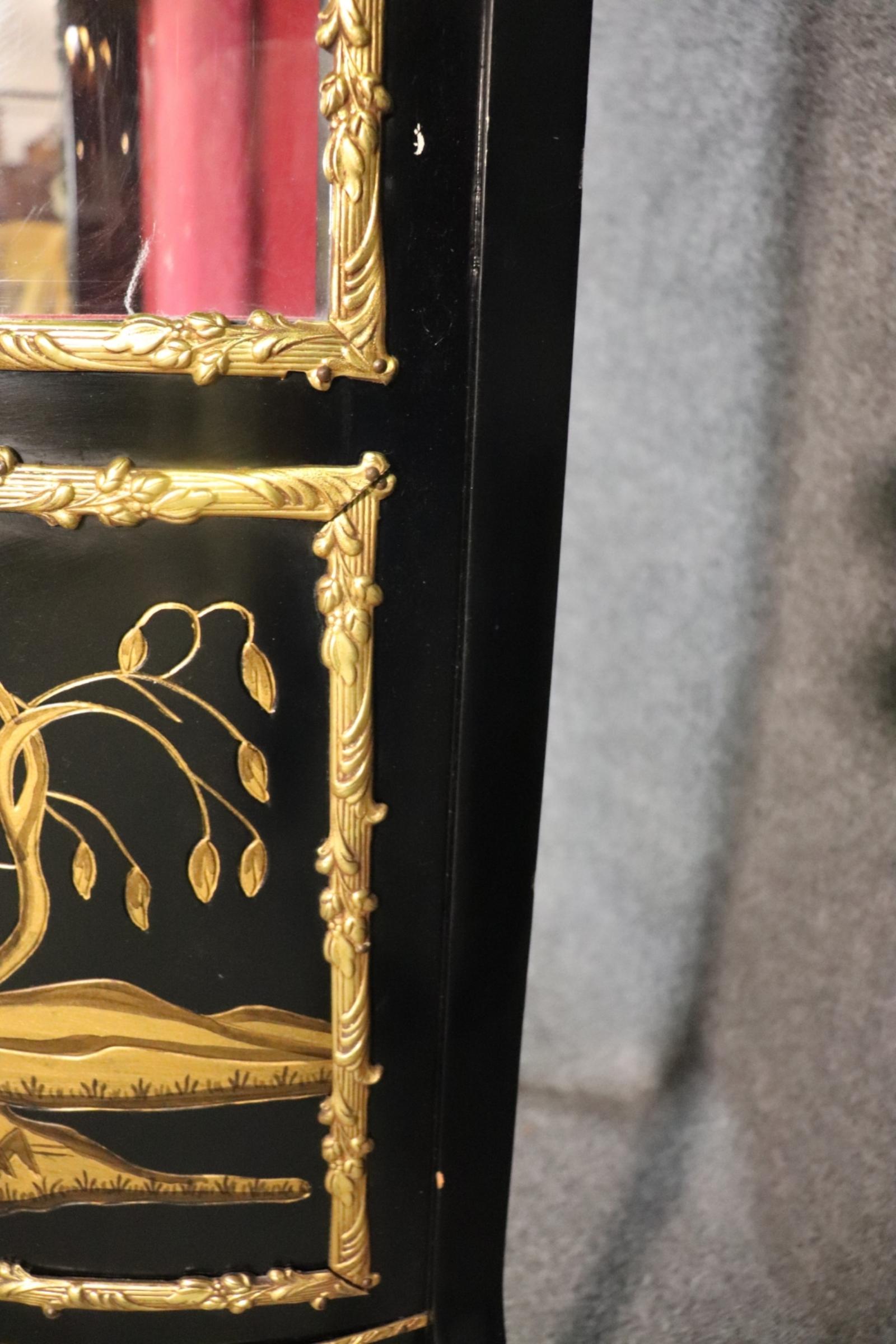 Gorgeous Ebonized Chinoiserie Decorated Vitrine Curio Cabinet For Sale 9