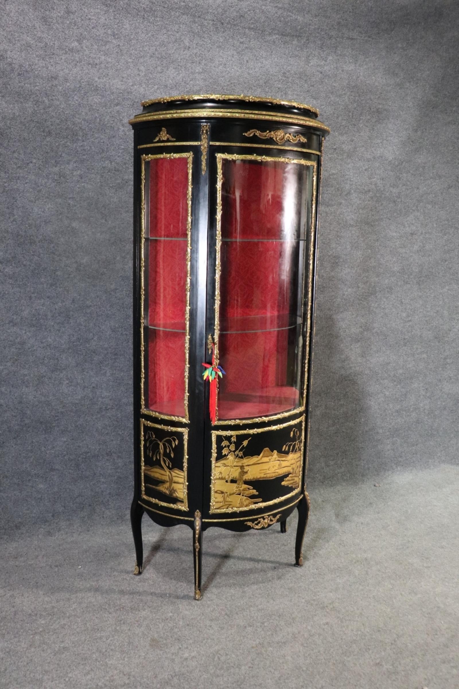 French Gorgeous Ebonized Chinoiserie Decorated Vitrine Curio Cabinet For Sale