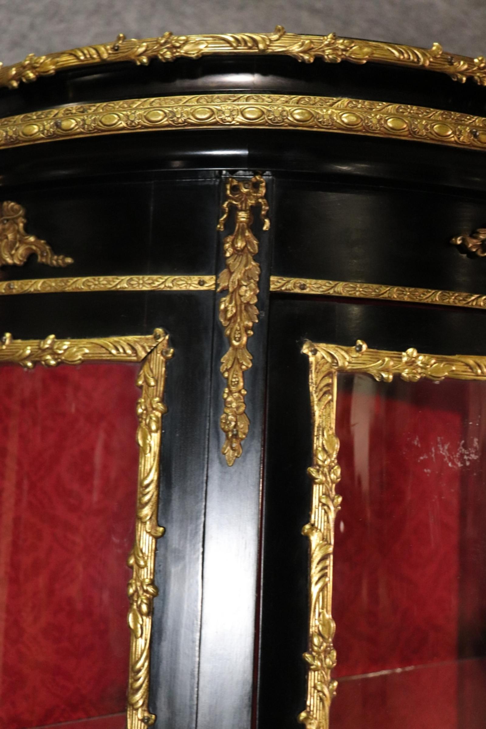 Bronze Gorgeous Ebonized Chinoiserie Decorated Vitrine Curio Cabinet For Sale