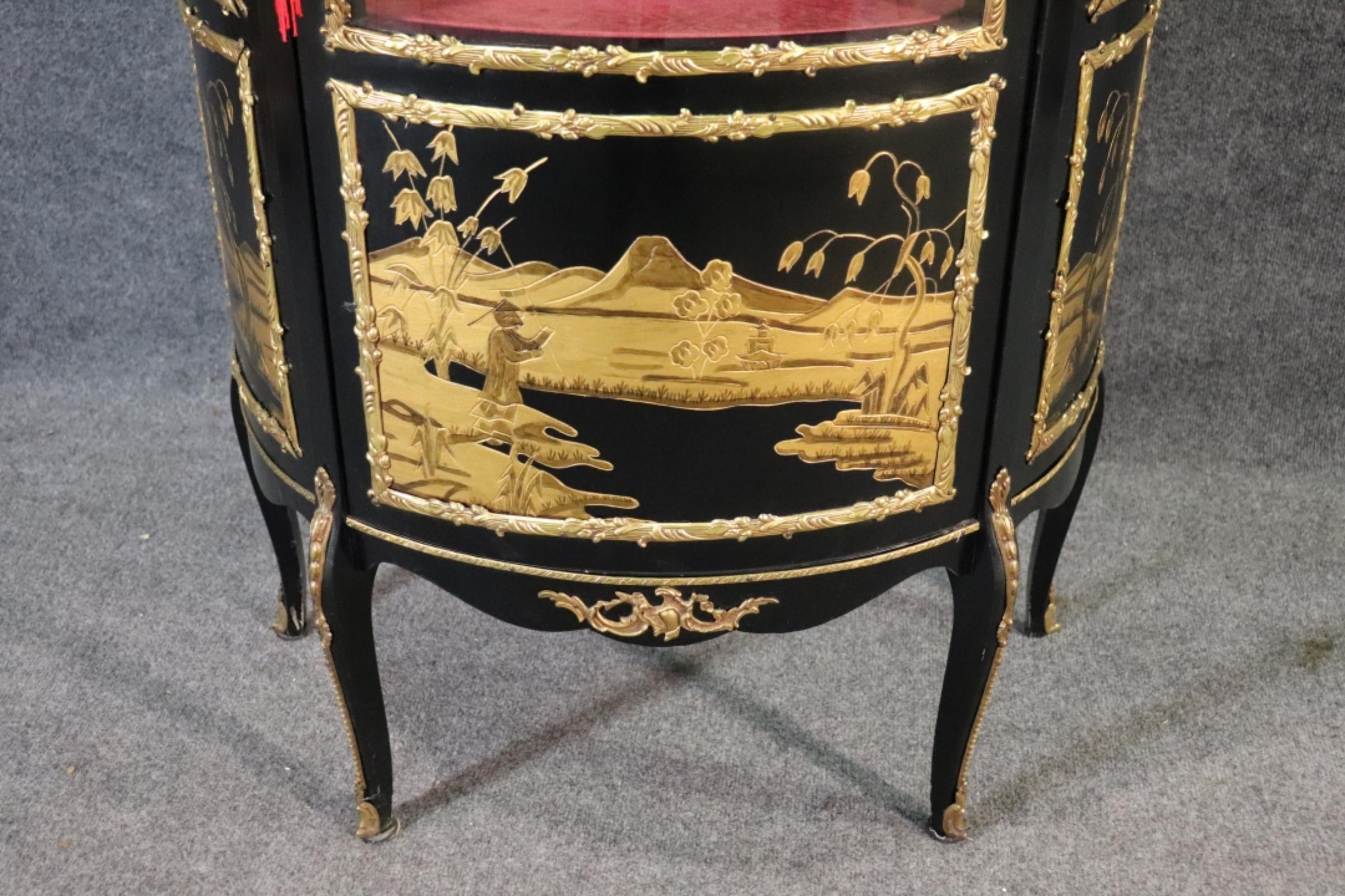 Gorgeous Ebonized Chinoiserie Decorated Vitrine Curio Cabinet For Sale 2