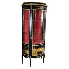 Gorgeous Ebonized Chinoiserie Decorated Vitrine Curio Cabinet