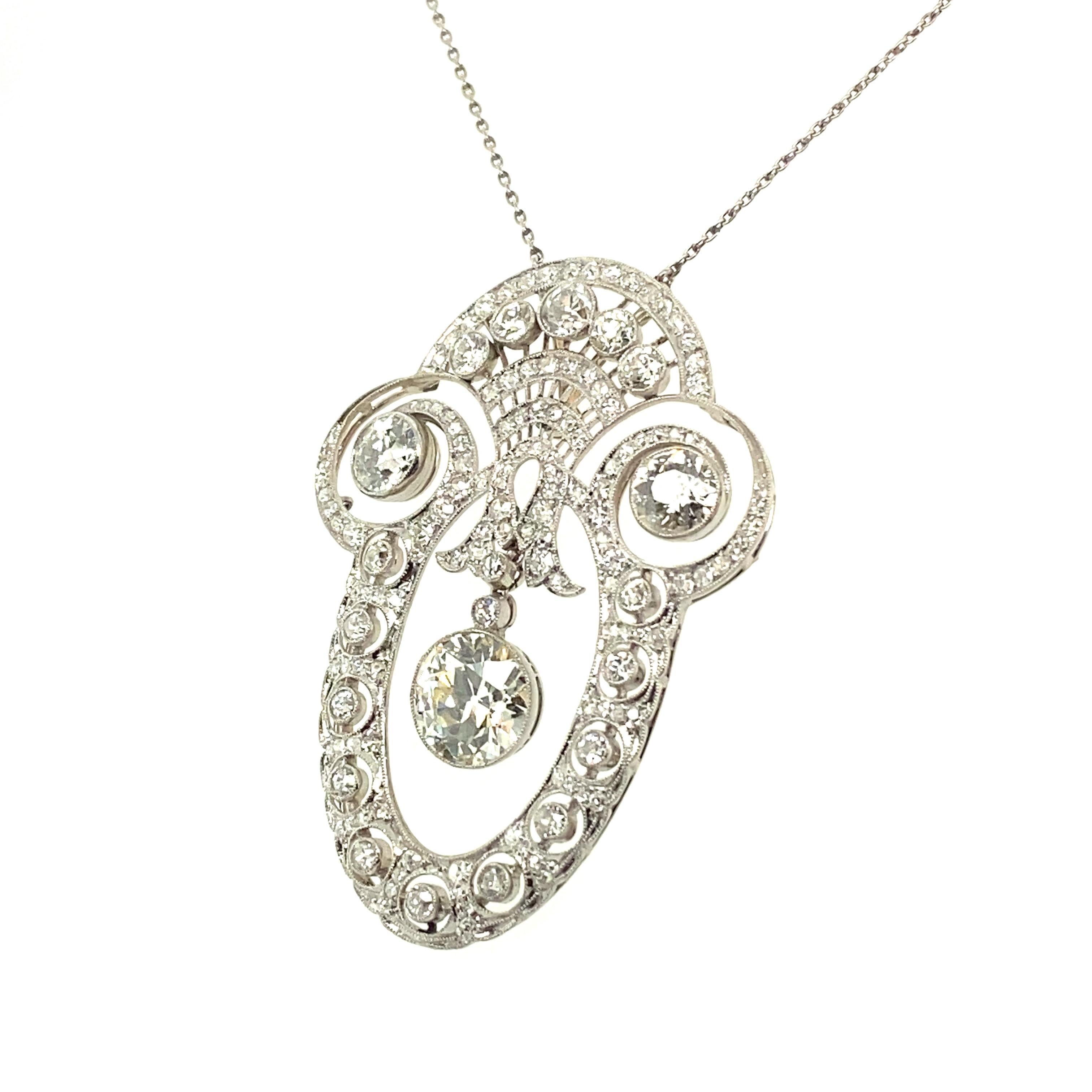 Old European Cut Gorgeous Edwardian Diamond Necklace in Platinum 950 For Sale