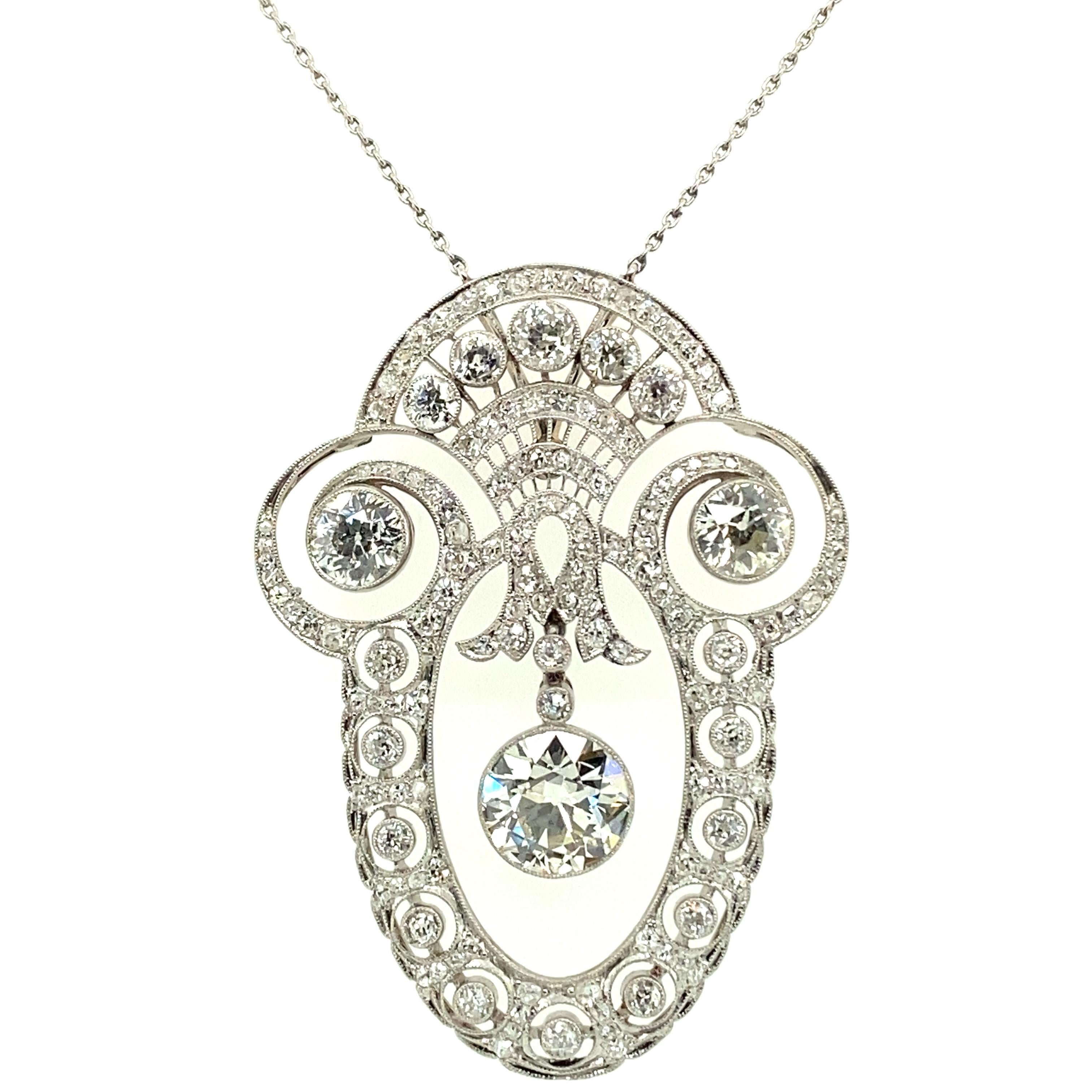 Taille vieille Europe Magnifique collier de diamants édouardiens en platine 950 en vente