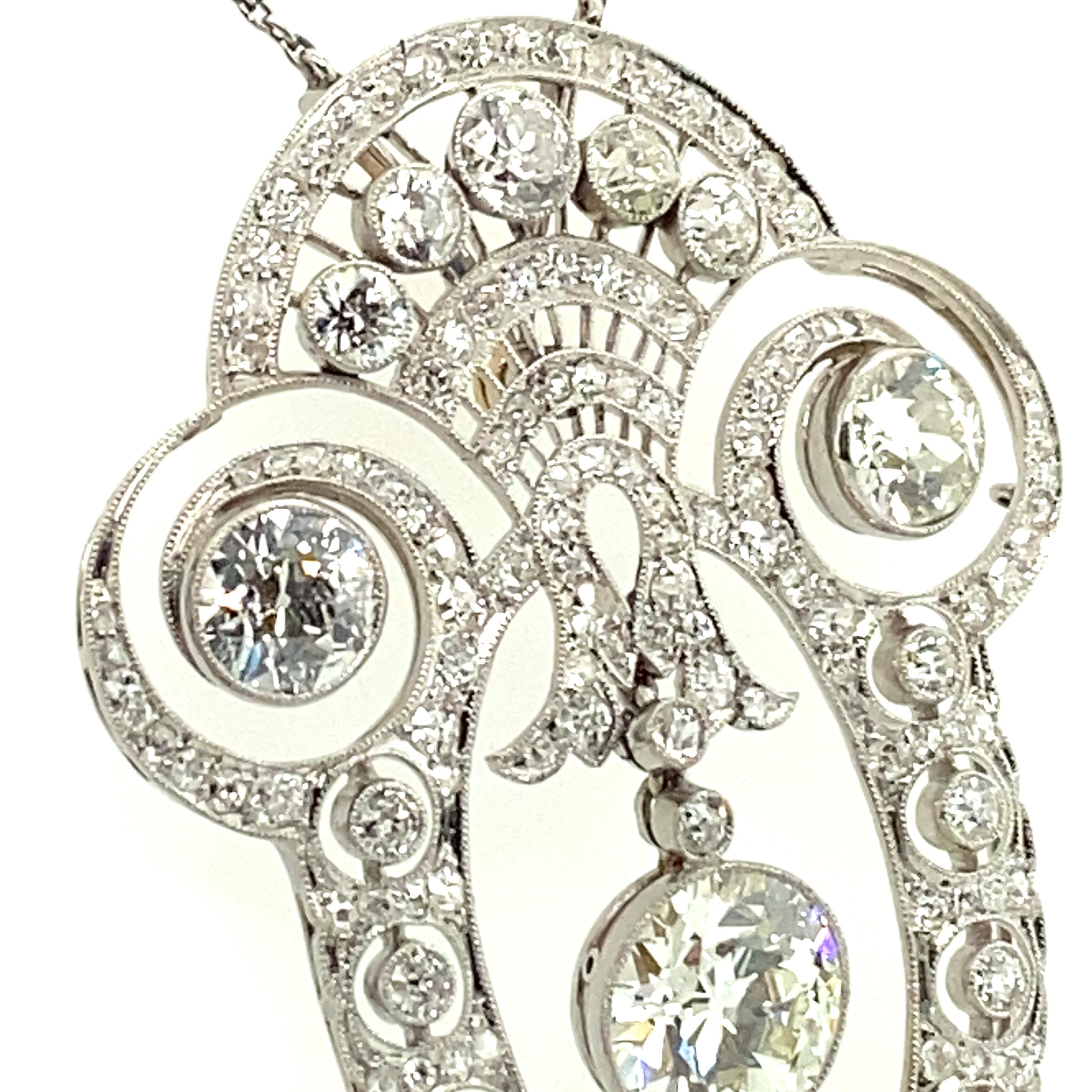 Women's or Men's Gorgeous Edwardian Diamond Necklace in Platinum 950 For Sale