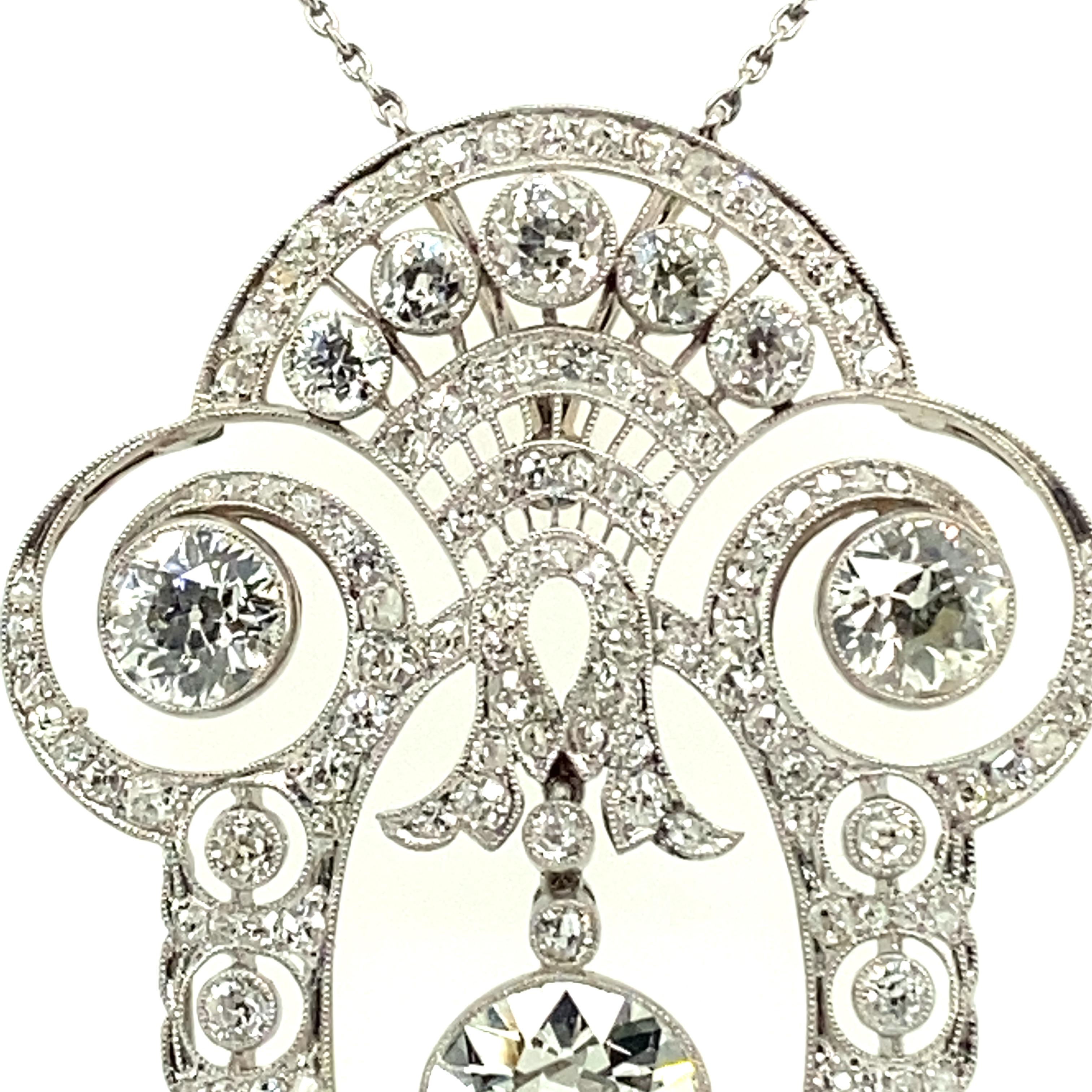 Magnifique collier de diamants édouardiens en platine 950 Unisexe en vente