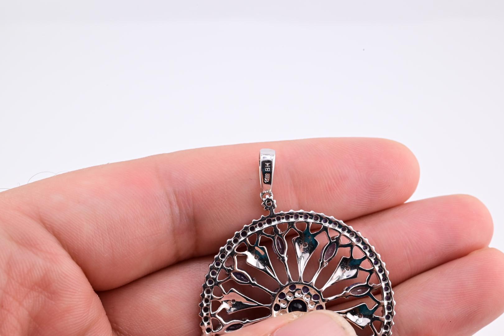 Gorgeous EFFY BH Diamond & Sapphire Pendant 14K White Gold In Good Condition In Media, PA