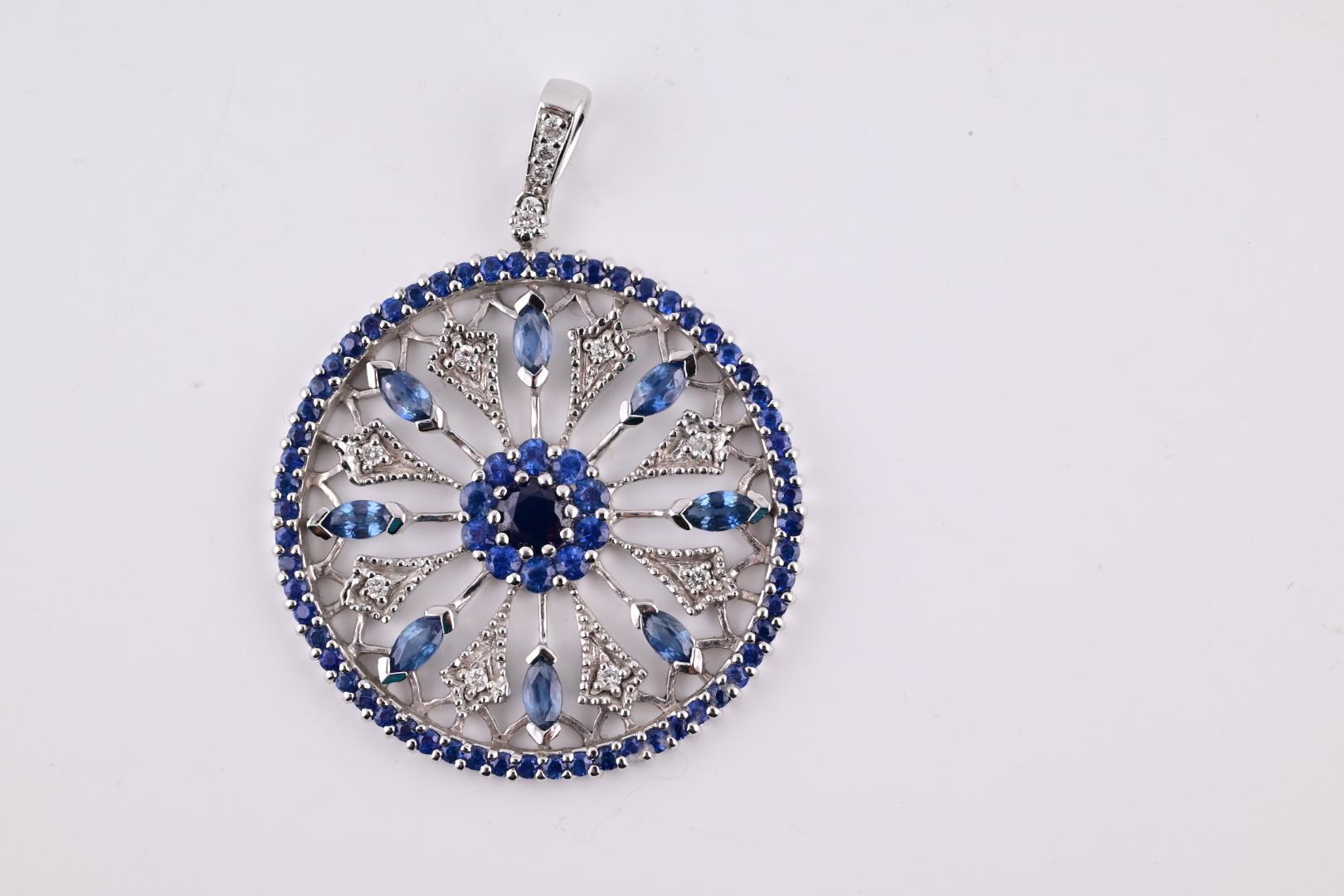 Women's or Men's Gorgeous EFFY BH Diamond & Sapphire Pendant 14K White Gold