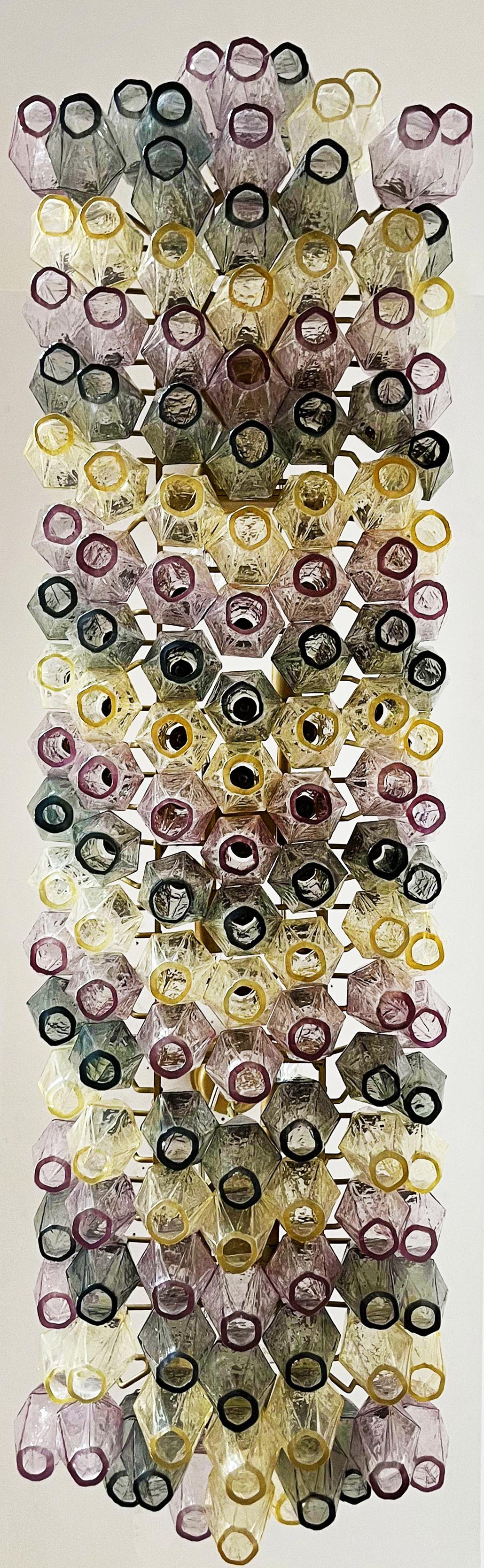 Eleganter Murano Poliedri-Kronleuchter - Carlo Scarpa Stil - 138 mehrfarbig  (Glaskunst) im Angebot