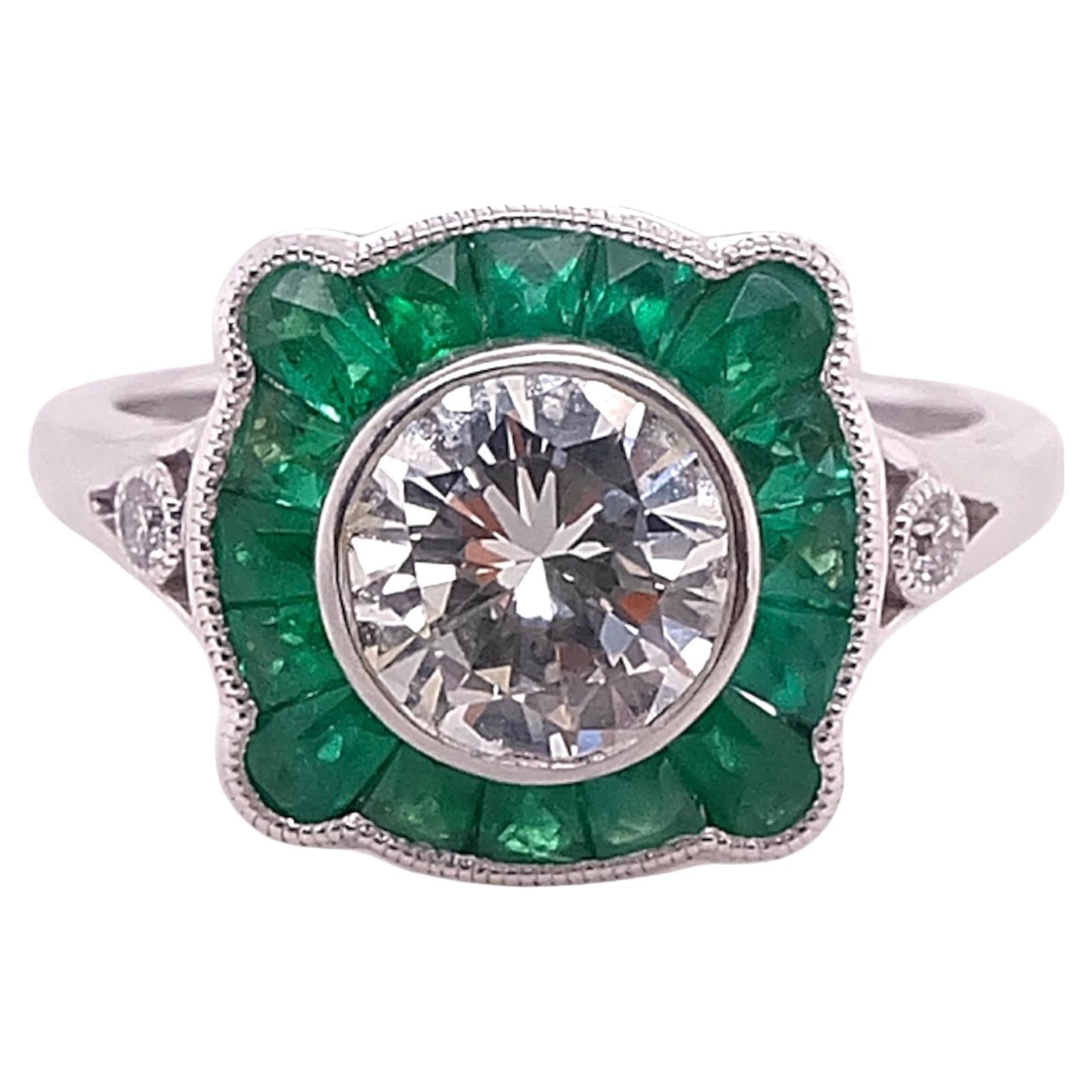 Gorgeous Emerald and Diamond Art Deco Ring